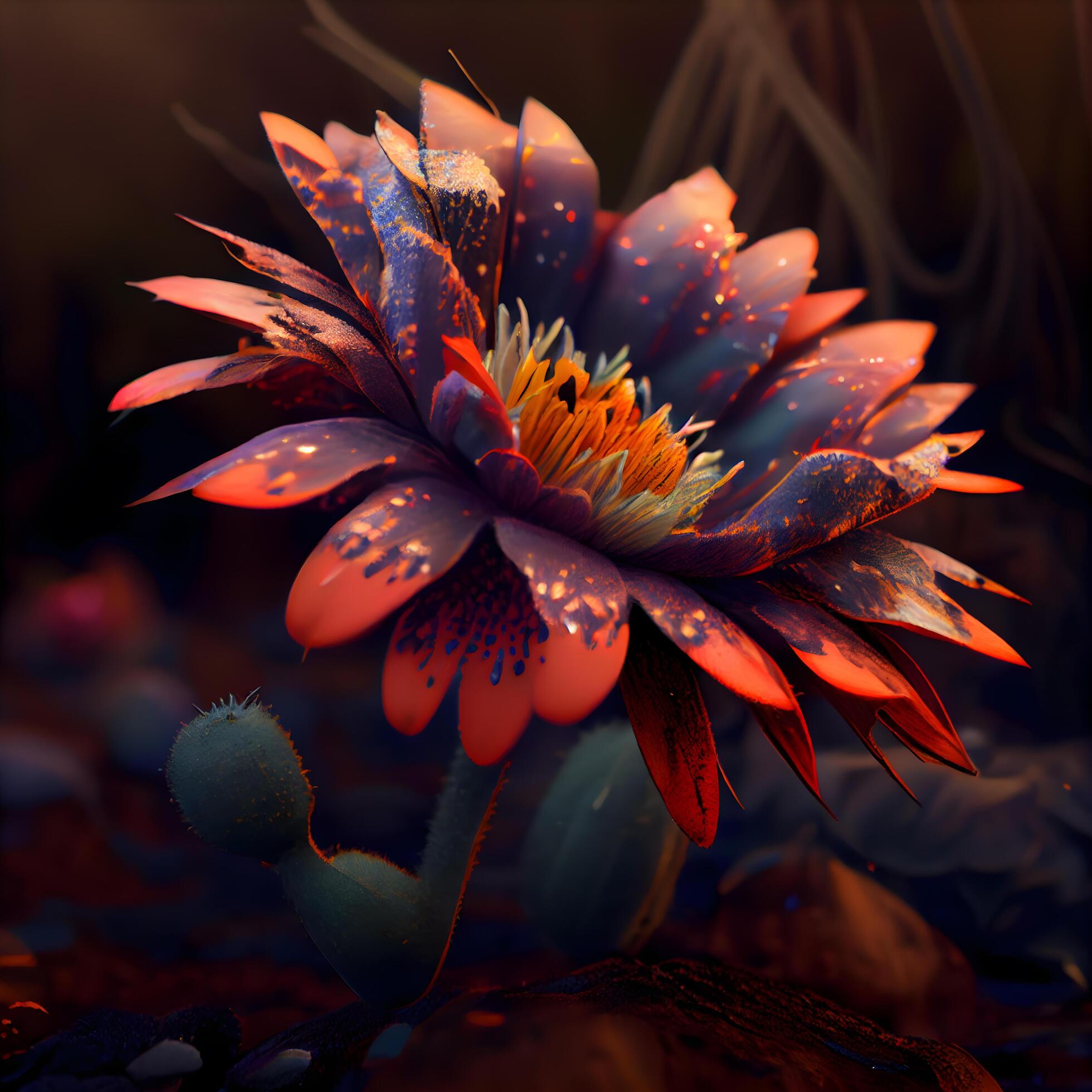 Beautiful cactus flower in a botanical garden. 3d rendering, Image Stock Free