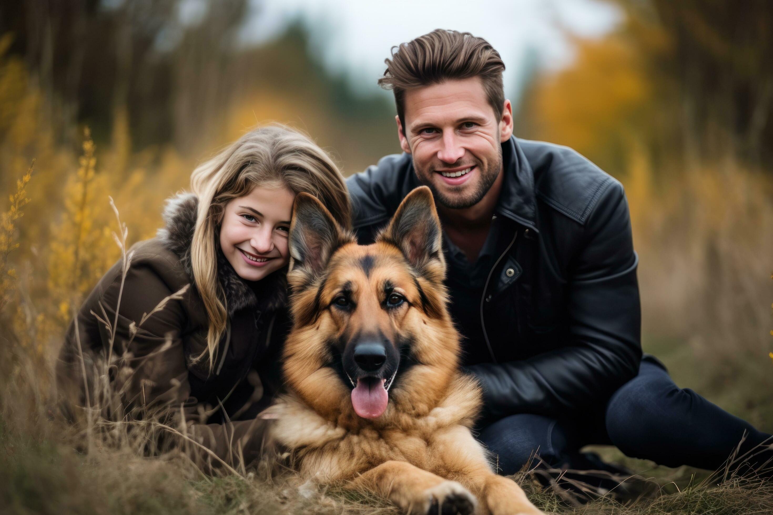 Happy family with dog Stock Free