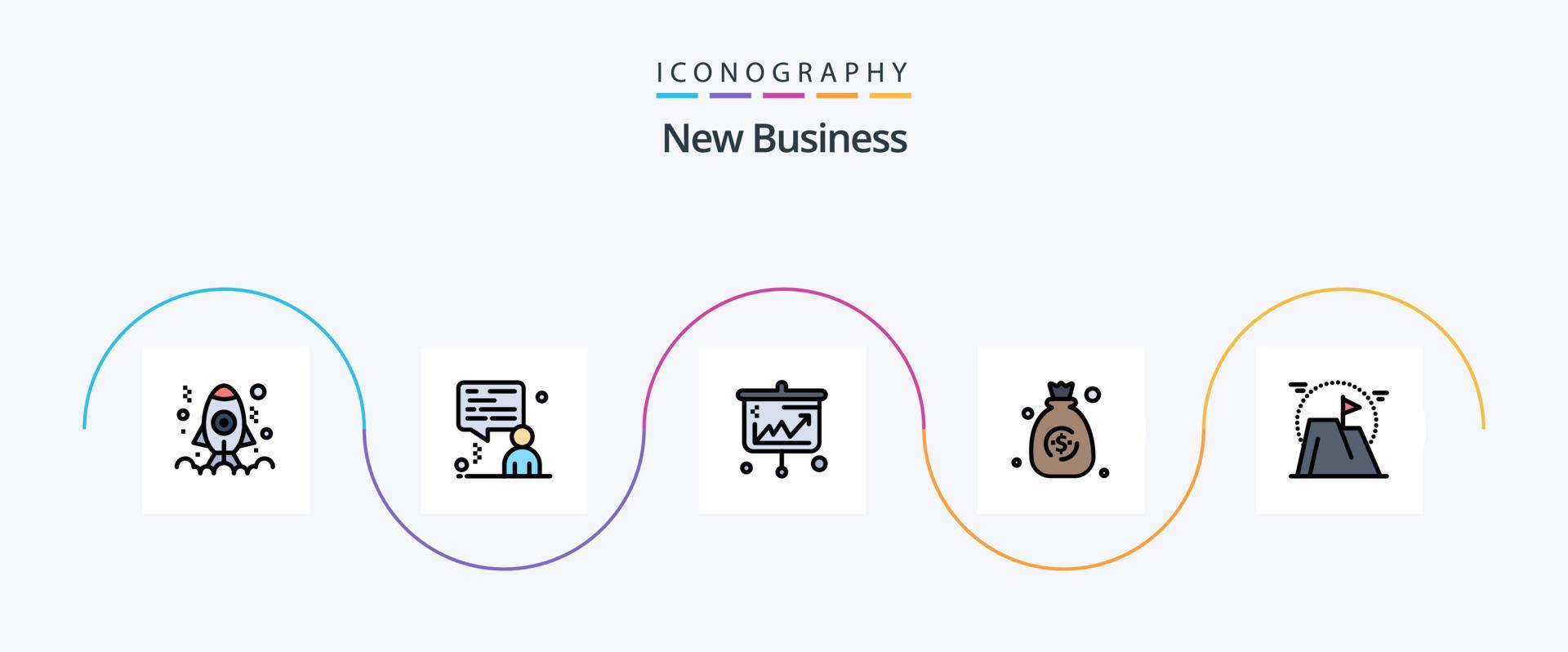 New Business Line Filled Flat 5 Icon Pack Including goal. achievement. arrows. money. bag Stock Free