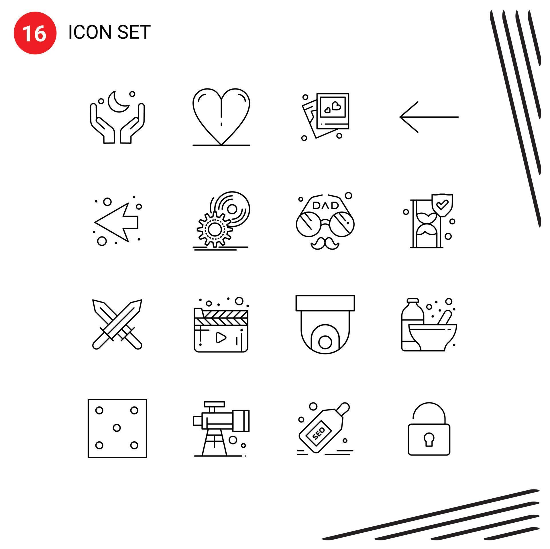 Modern Set of 16 Outlines Pictograph of cd next frame arrow arrow Editable Vector Design Elements Stock Free