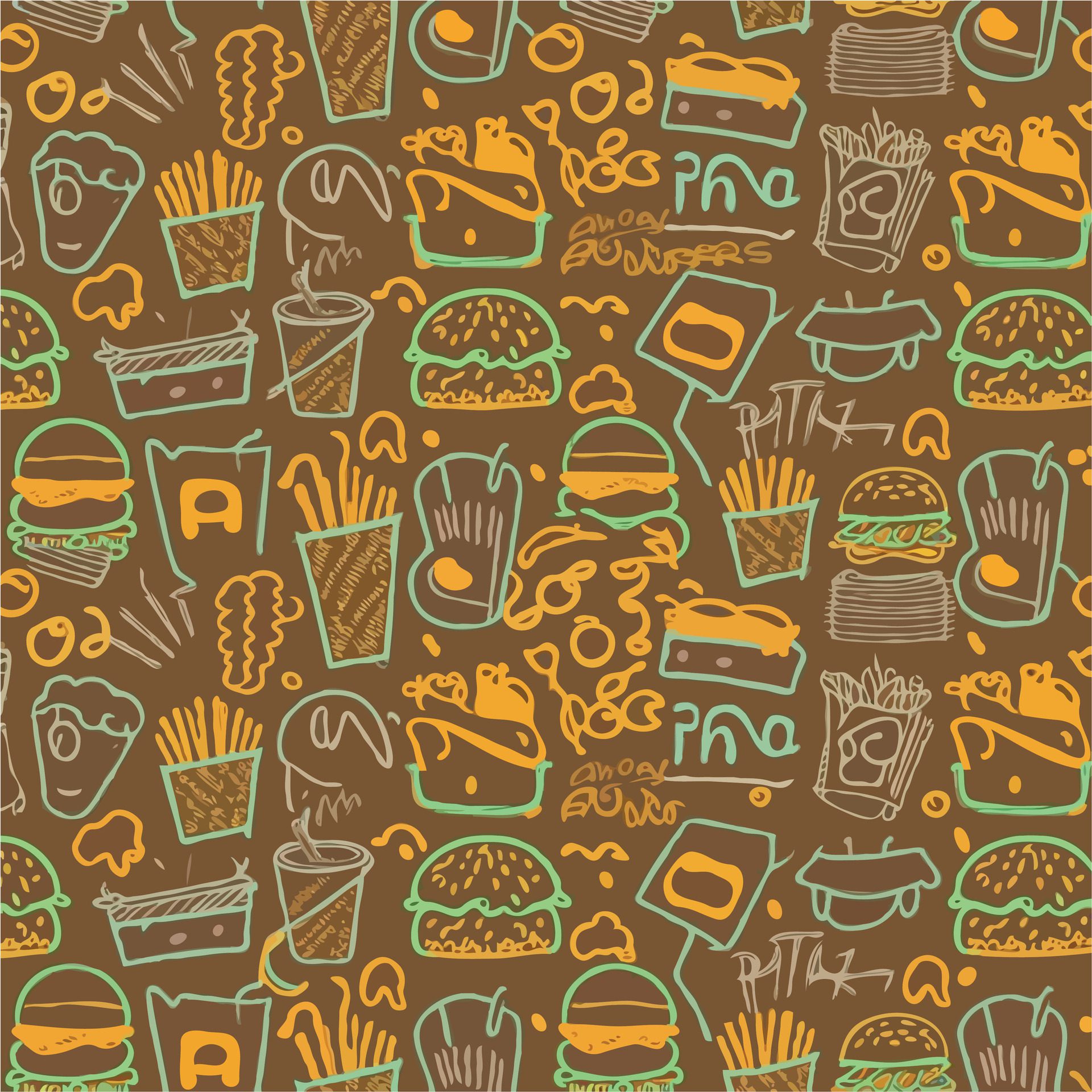 Hand Drawn Fast Food Doodle Pattern Perfect for Packaging and Branding Generated AI Free Vector