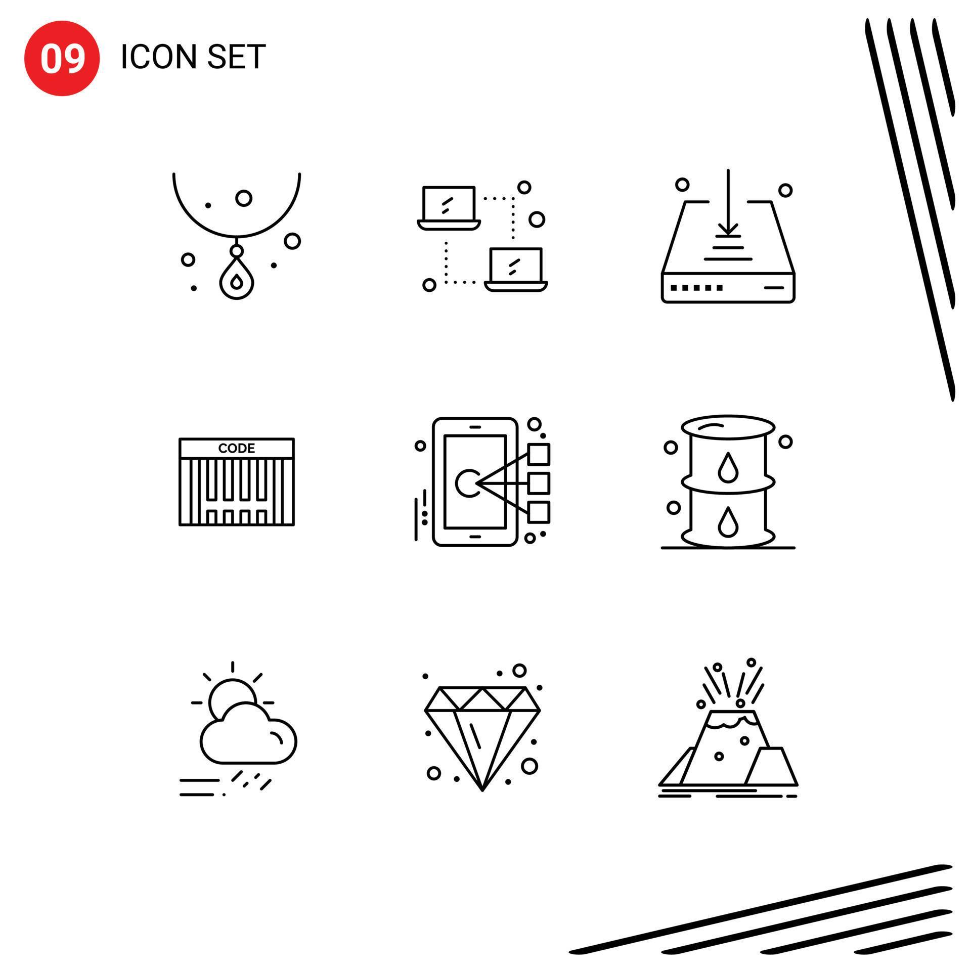 Group of 9 Modern Outlines Set for focus shopping arrow code bar Editable Vector Design Elements Stock Free