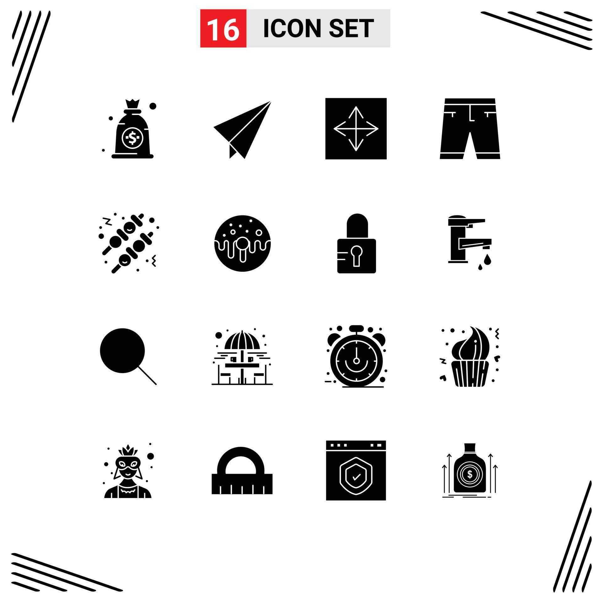 Mobile Interface Solid Glyph Set of 16 Pictograms of food shorts arrow dress clothe Editable Vector Design Elements Stock Free