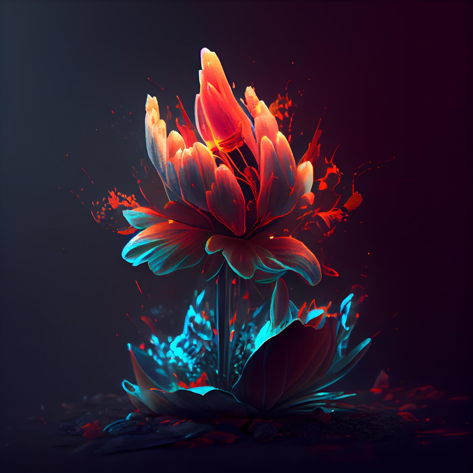 Abstract flower on a dark background. 3d rendering, 3d illustration., Image Stock Free