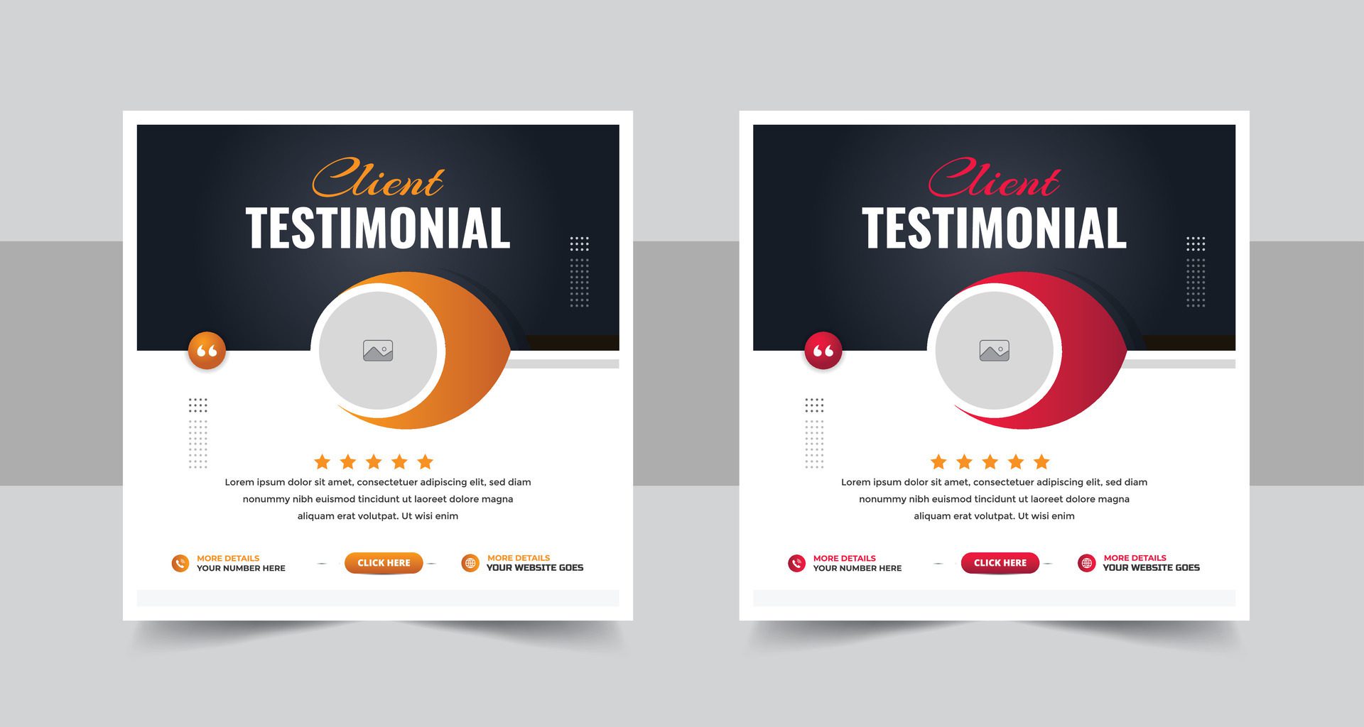 Modern client testimonial, customer feedback social media post template layout or web banner design with color variation template Free Vector