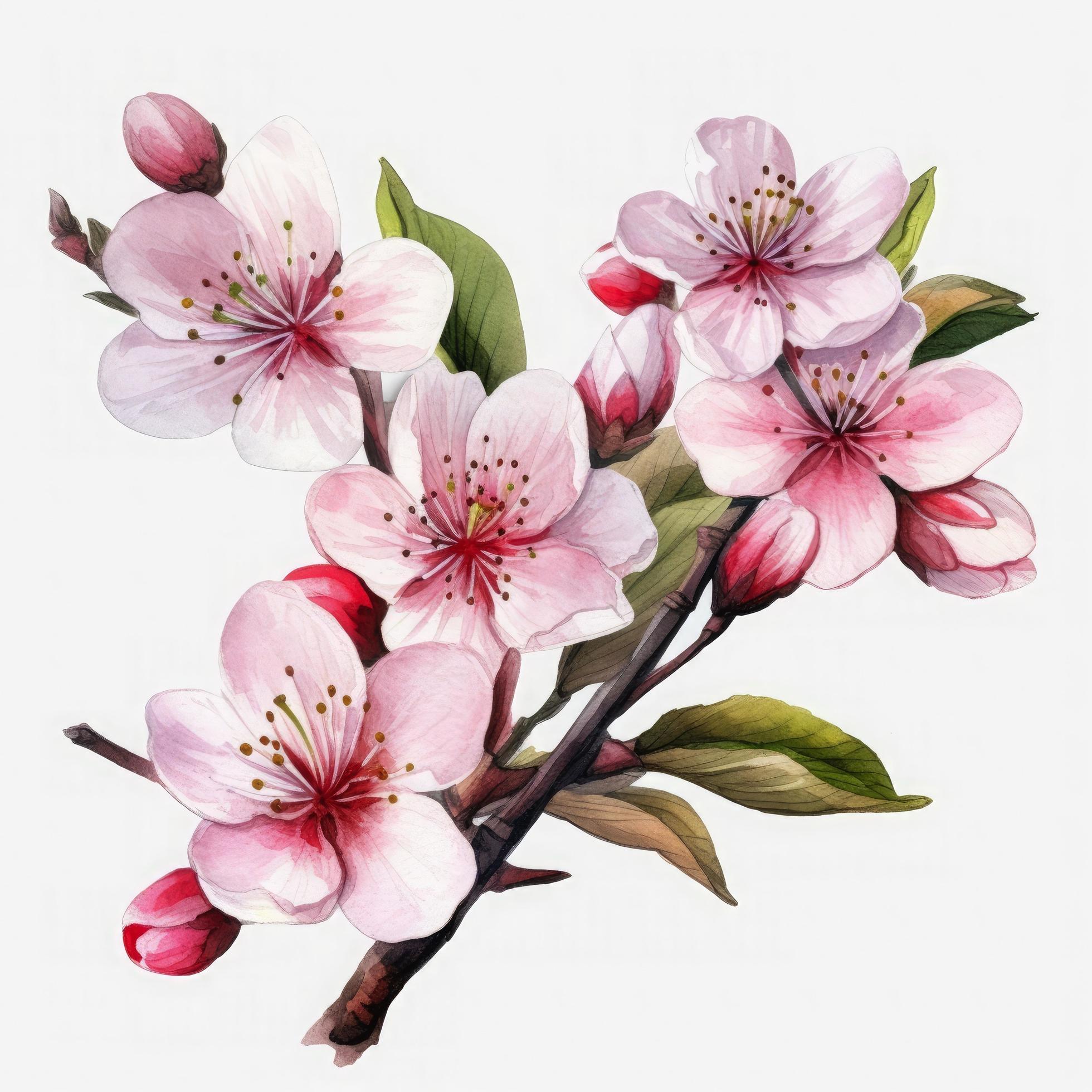 free cherry blossom flowers water color, pastel color with white background, generat ai Stock Free