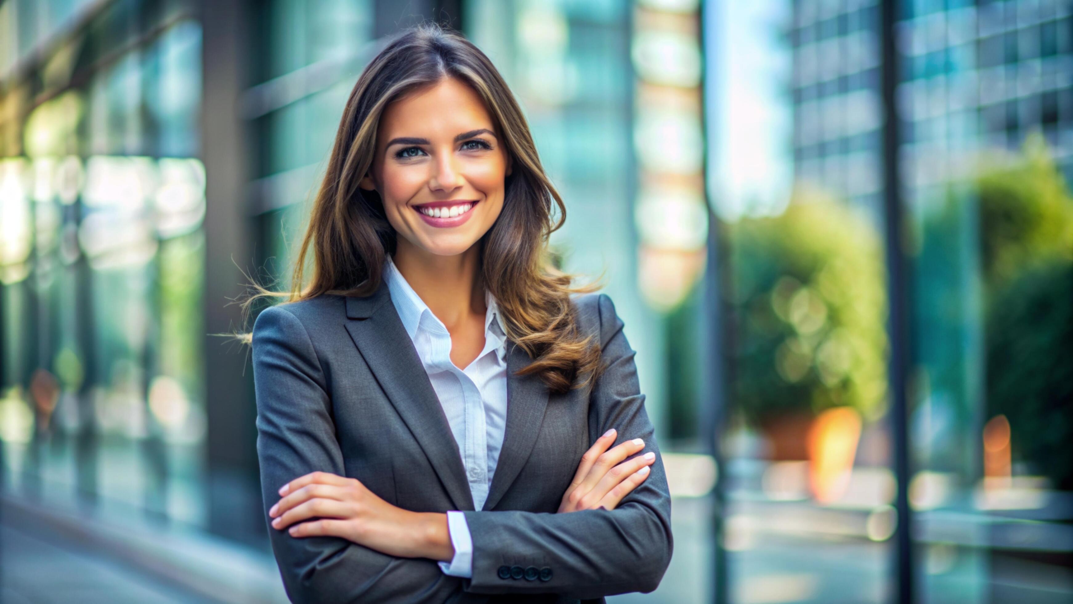 A Young happy pretty smiling professional business woman Stock Free