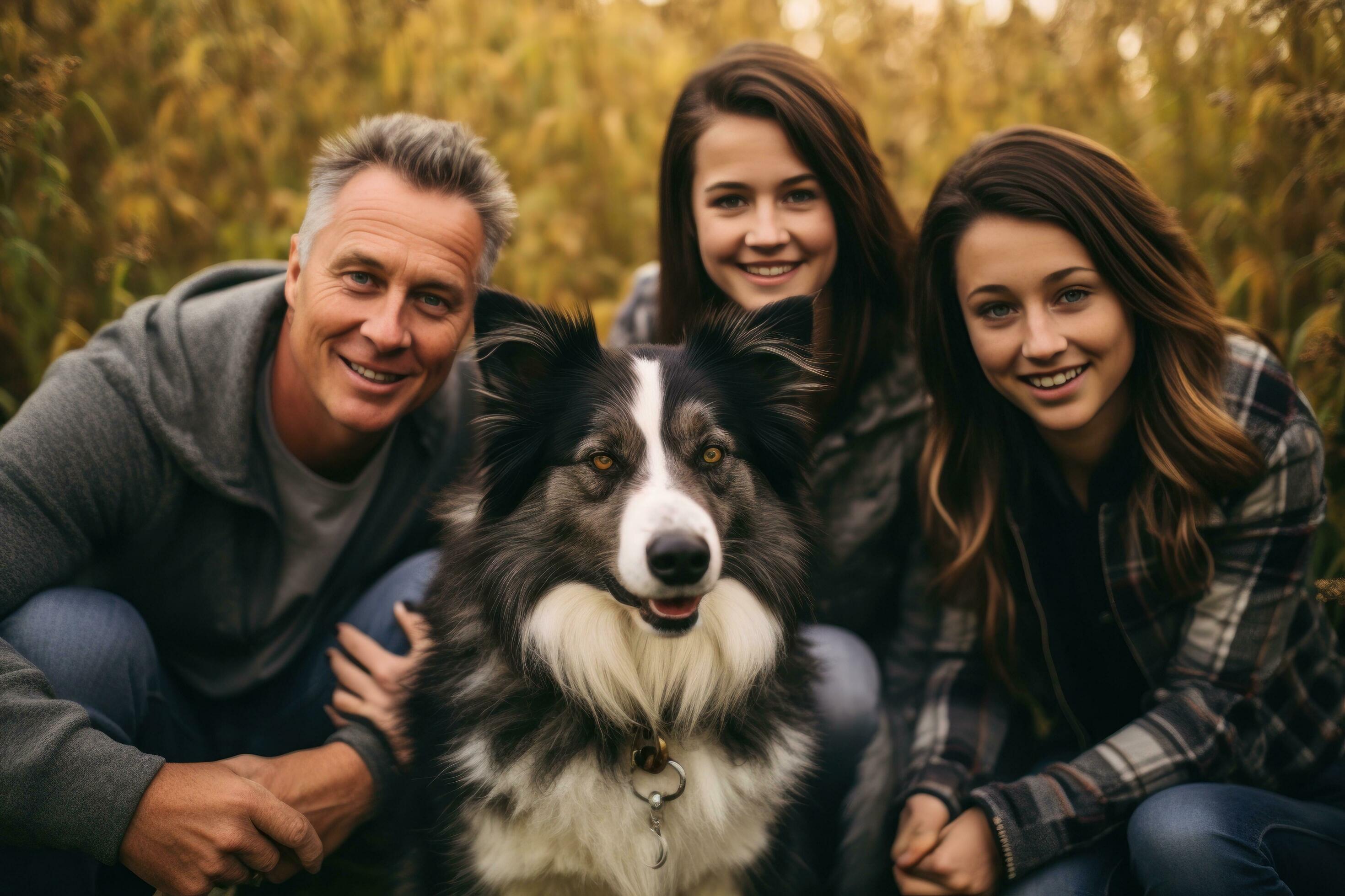 Happy family with dog Stock Free