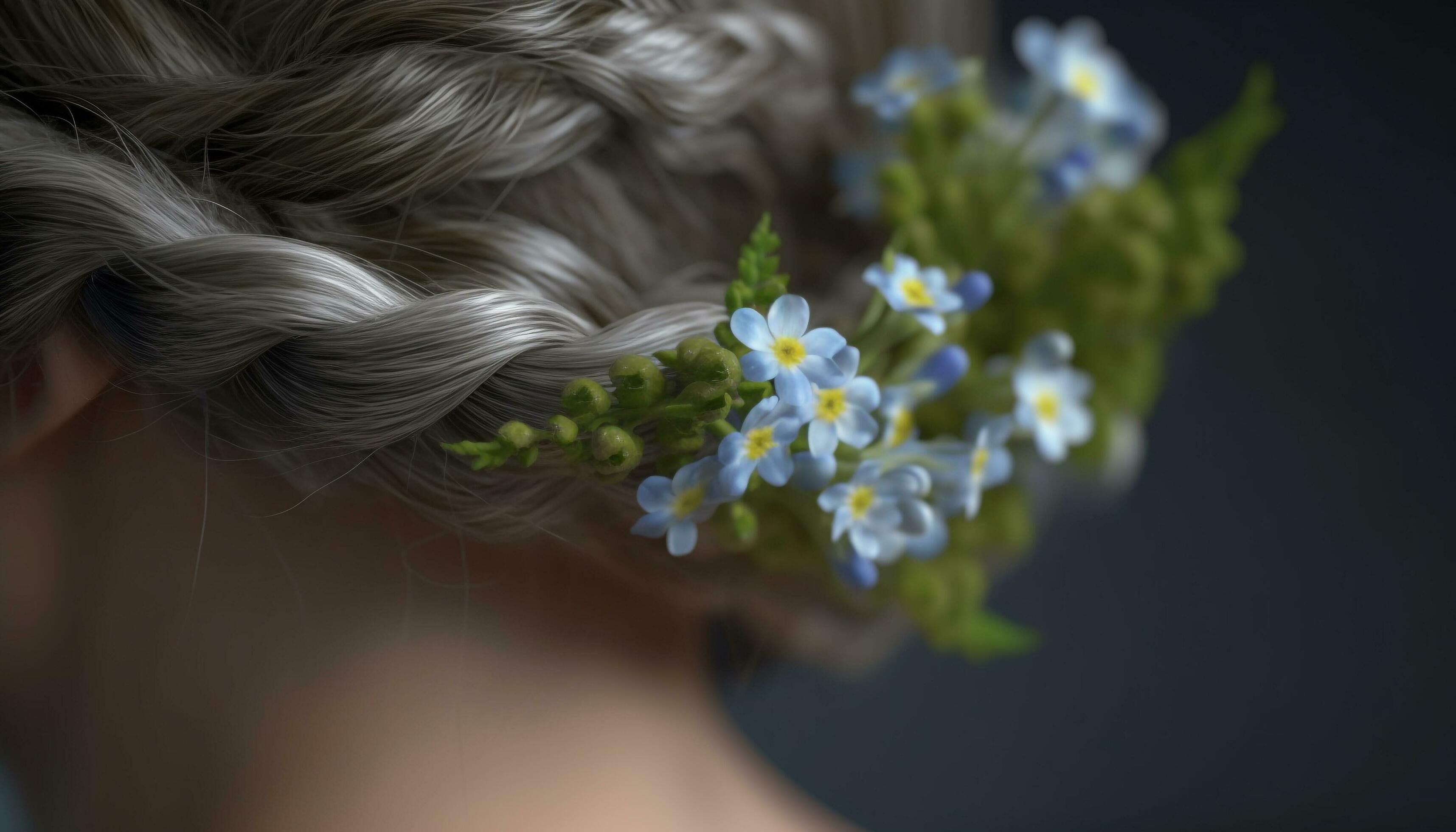 blond haired woman with curly hair and a flower in her hair generated by AI Stock Free