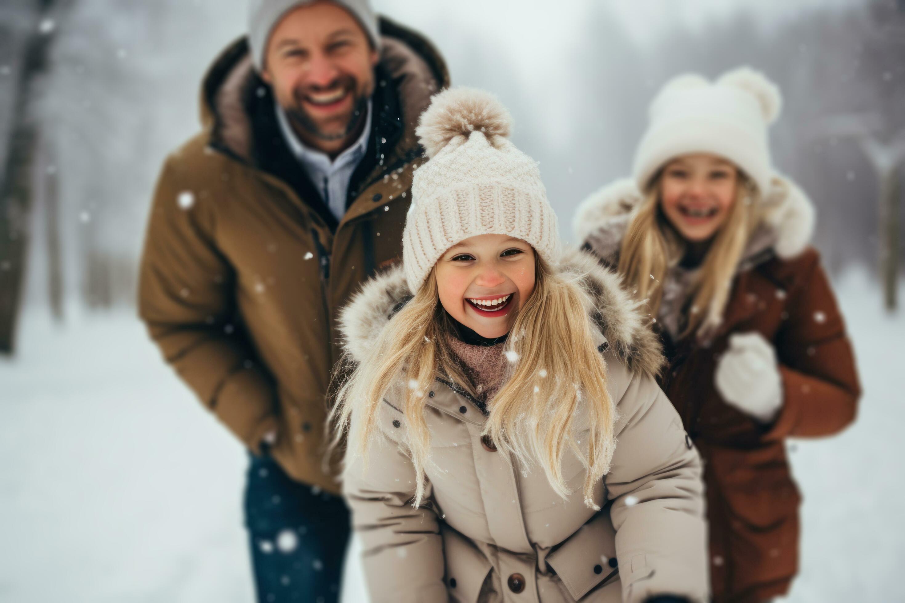 AI generated family having fun in snow with two children Stock Free