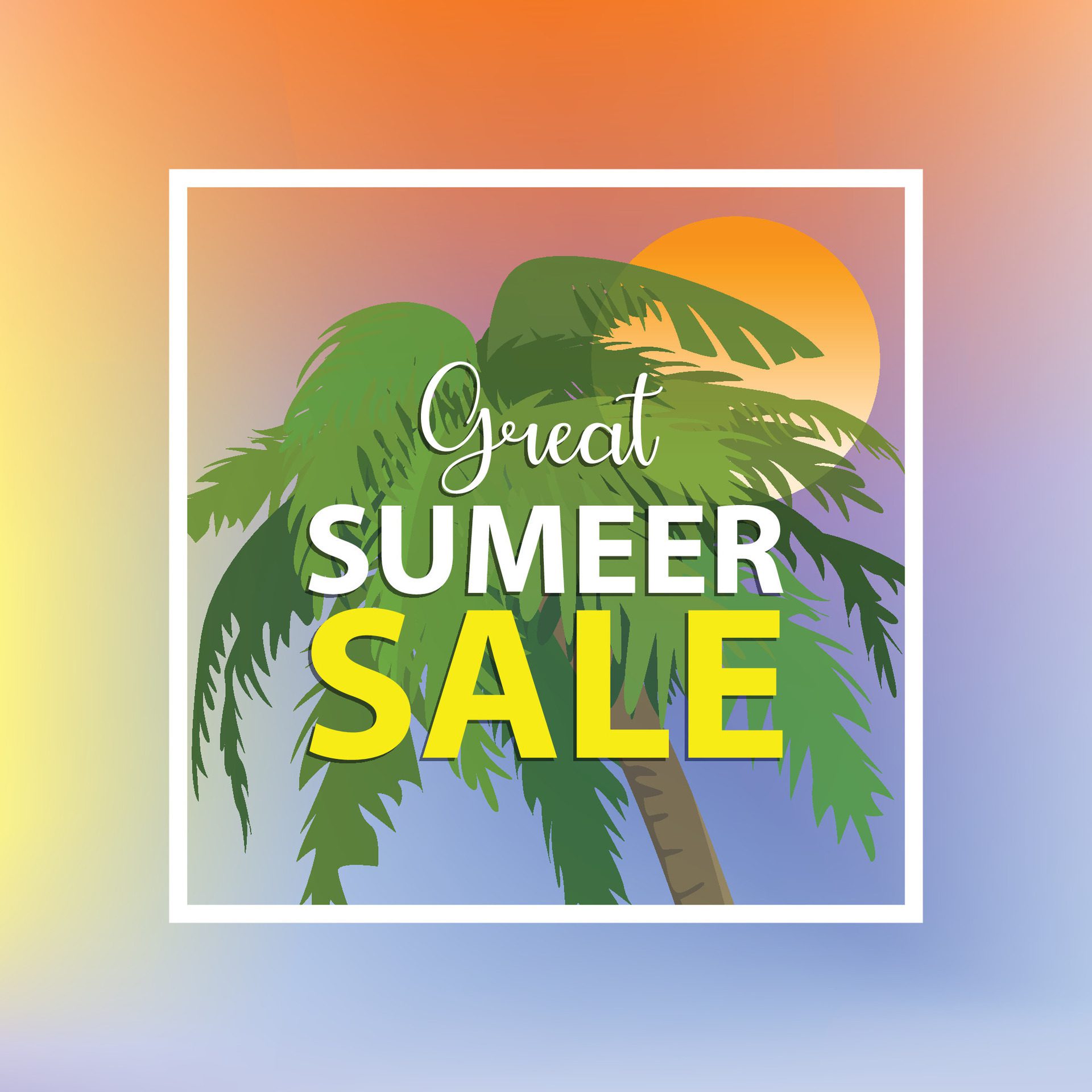 Summer Sale with Palm trees banner illustration Free Vector