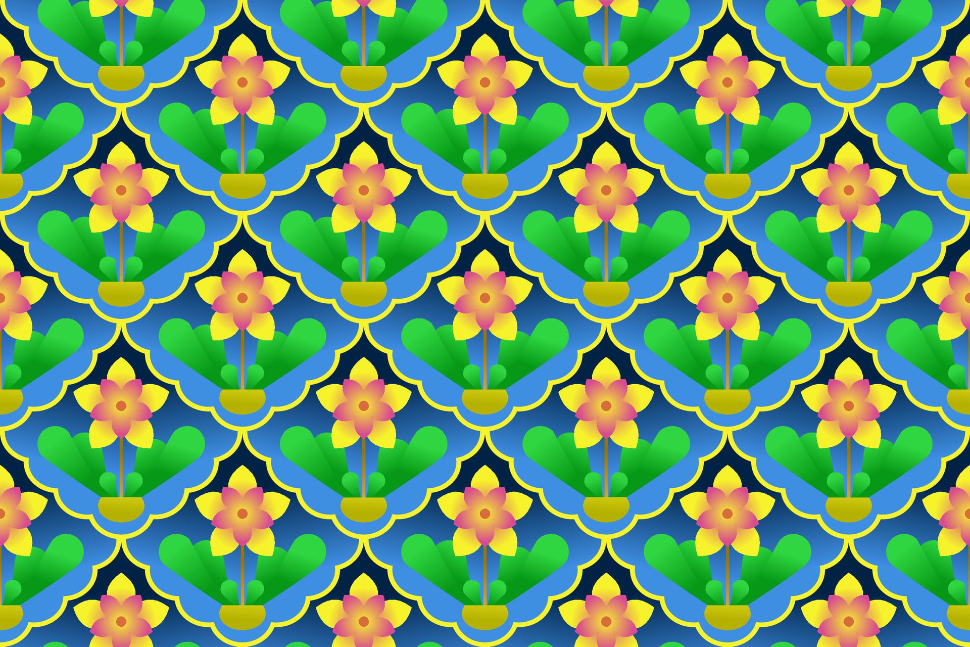 Yellow Flower Seamless Pattern. Vector ethnic pattern design for fabric, tile, carpet, embroidery, wallpaper and background Free Vector