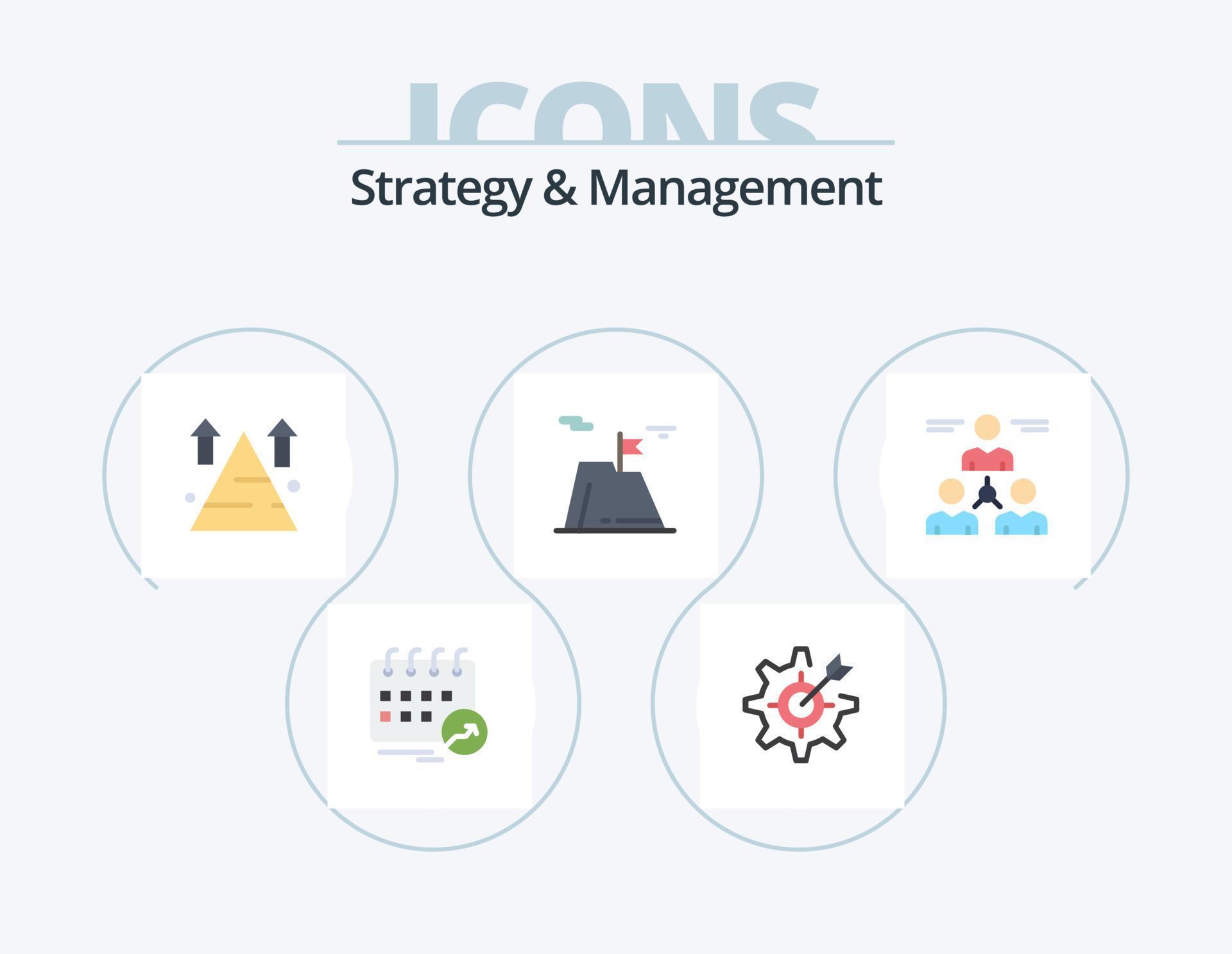 Strategy And Management Flat Icon Pack 5 Icon Design. sucess. flag. setting. top. arrow Stock Free