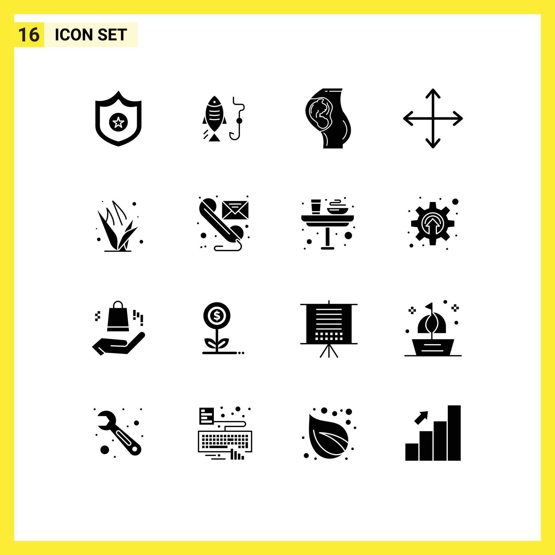 Set of 16 Modern UI Icons Symbols Signs for grasses opposites pregnant navigation arrows Editable Vector Design Elements Stock Free