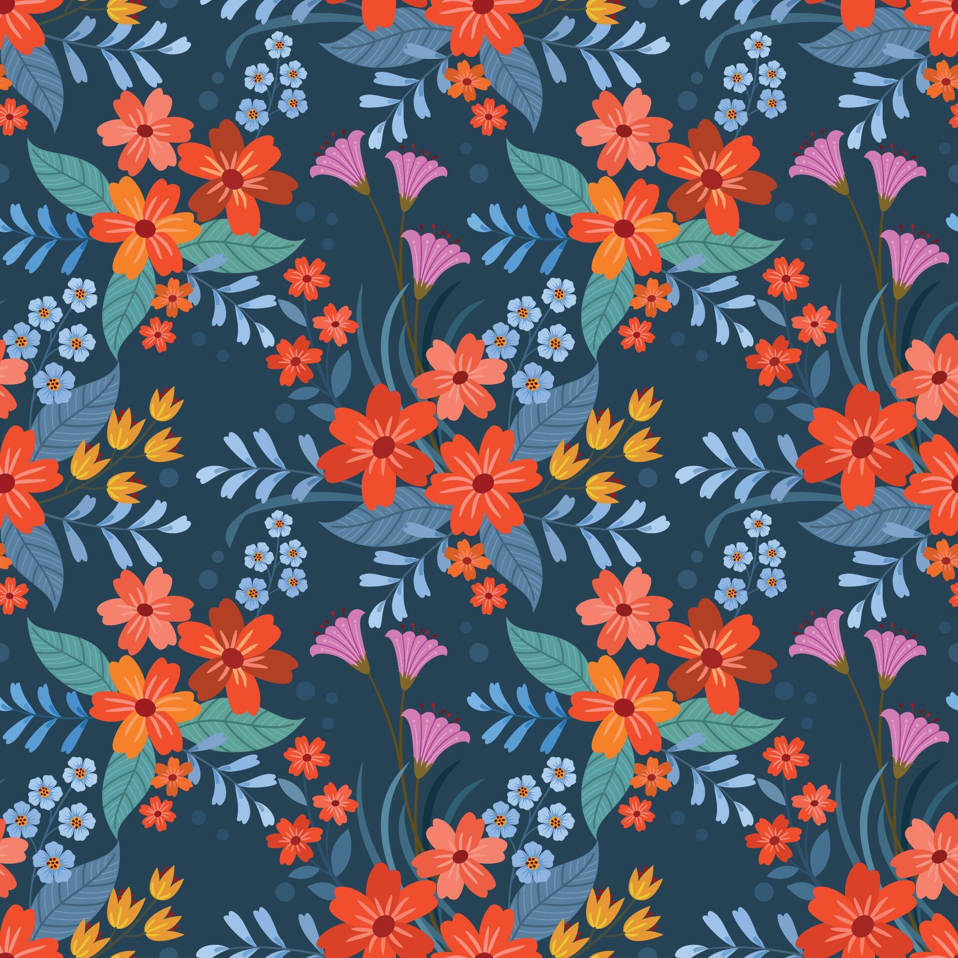 Colorful flowers and leaf design seamless pattern. Can be used for fabric textile wallpaper. Stock Free