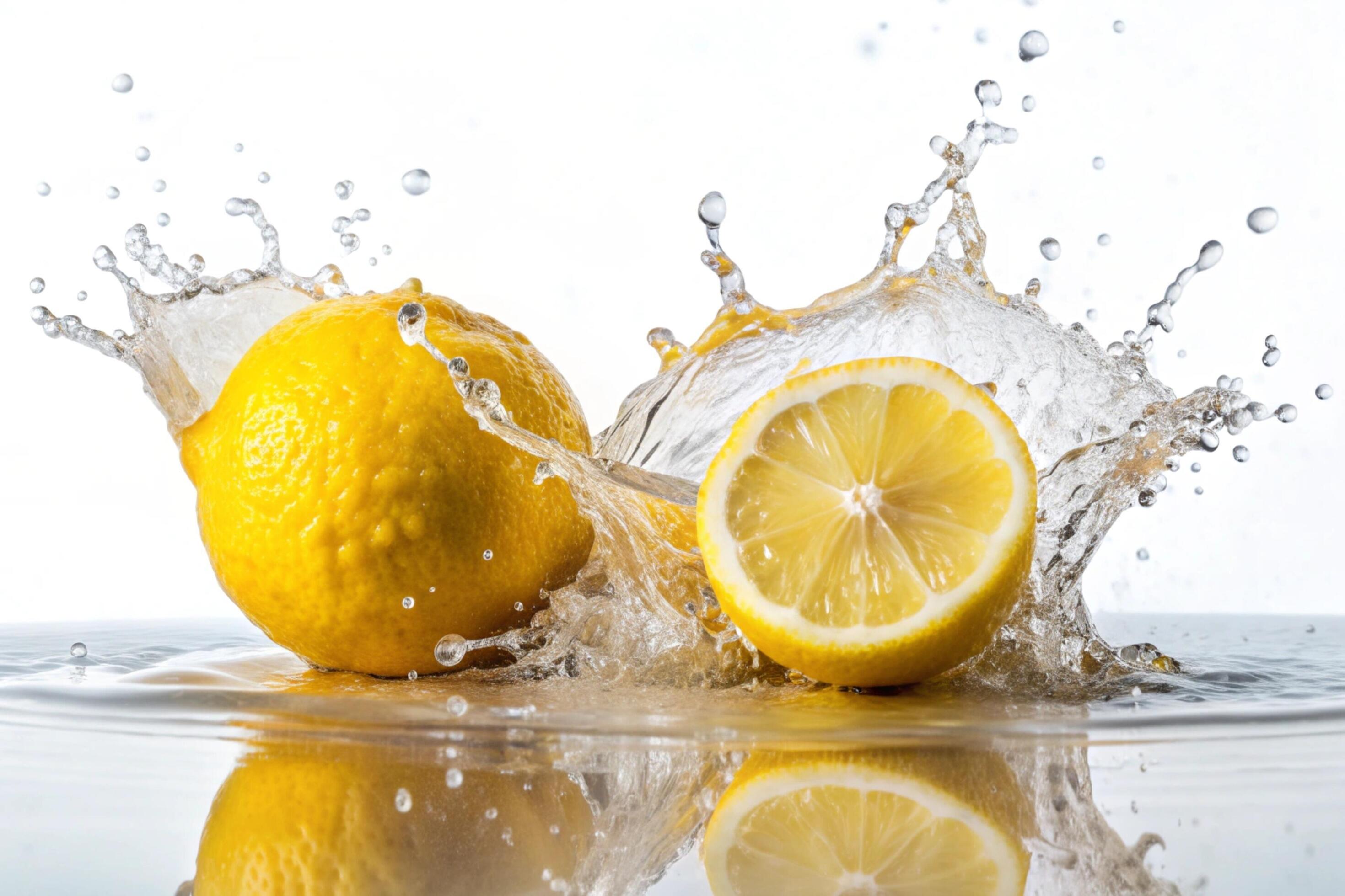 Lemon splashes on white background Stock Free