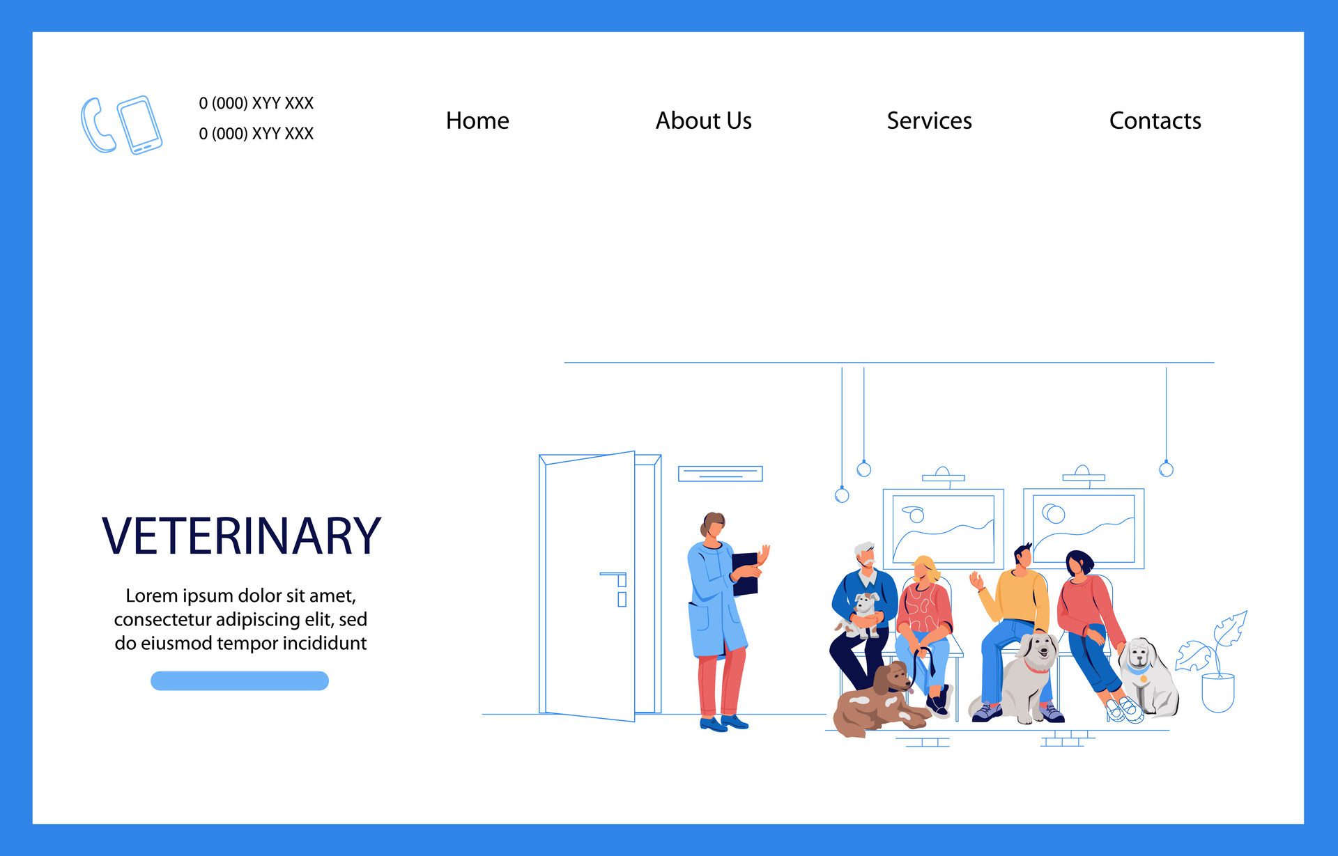 Veterinary clinic website banner with people and pets flat vector illustration. Free Vector