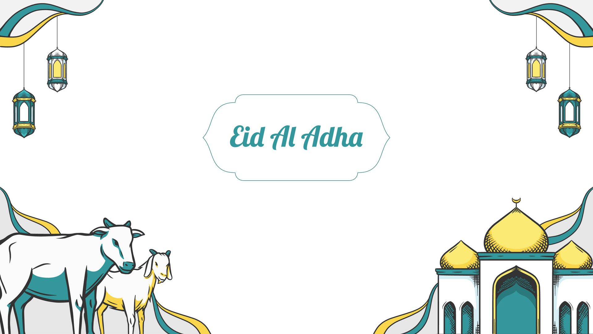 Eid Al Adha festival. banner with goat and cow. hand drawn illustration. Free Vector