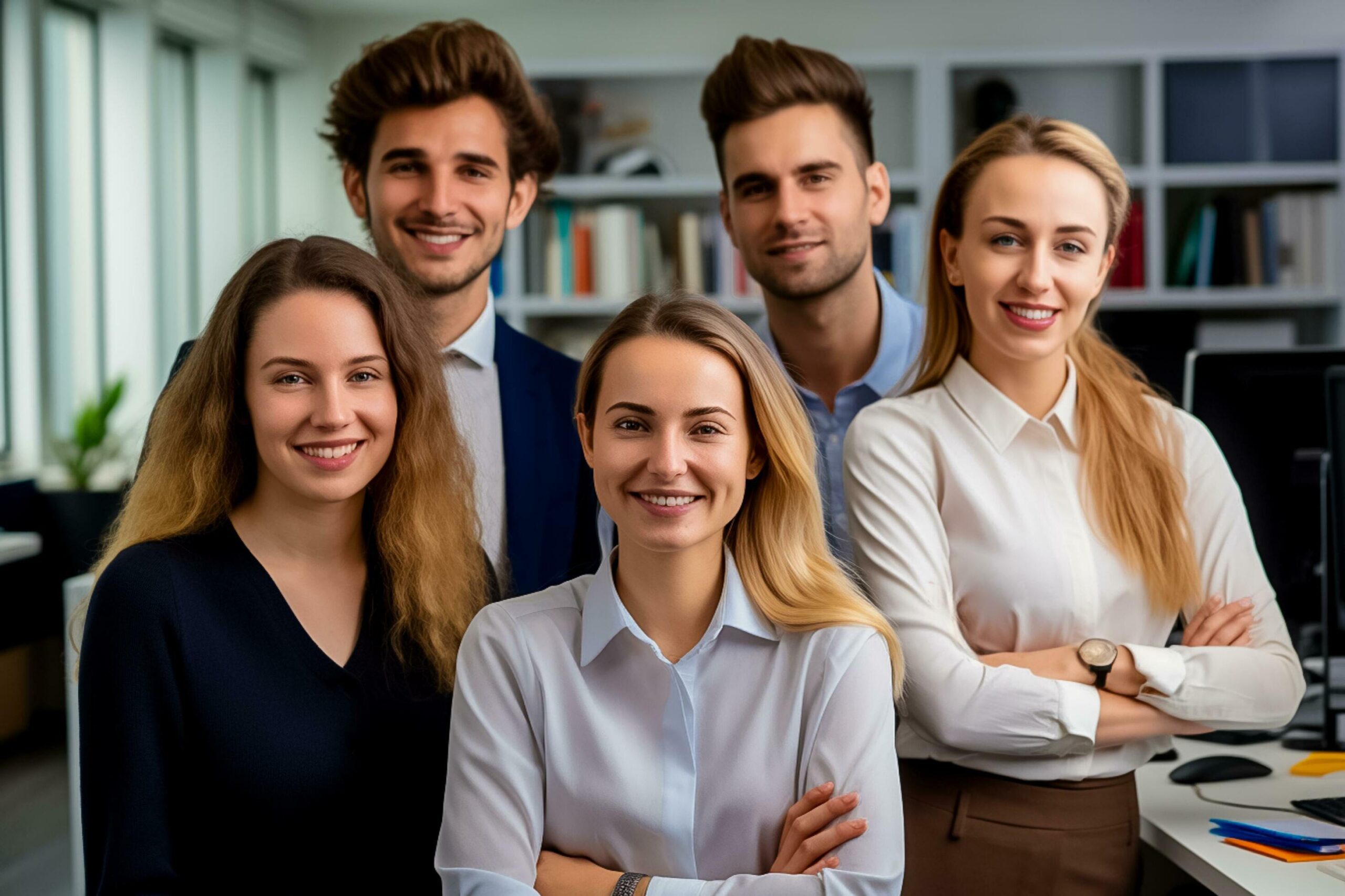 photo businessman and colleagues in office smiling and talking, Teamwork at office.AI Generated Free Photo