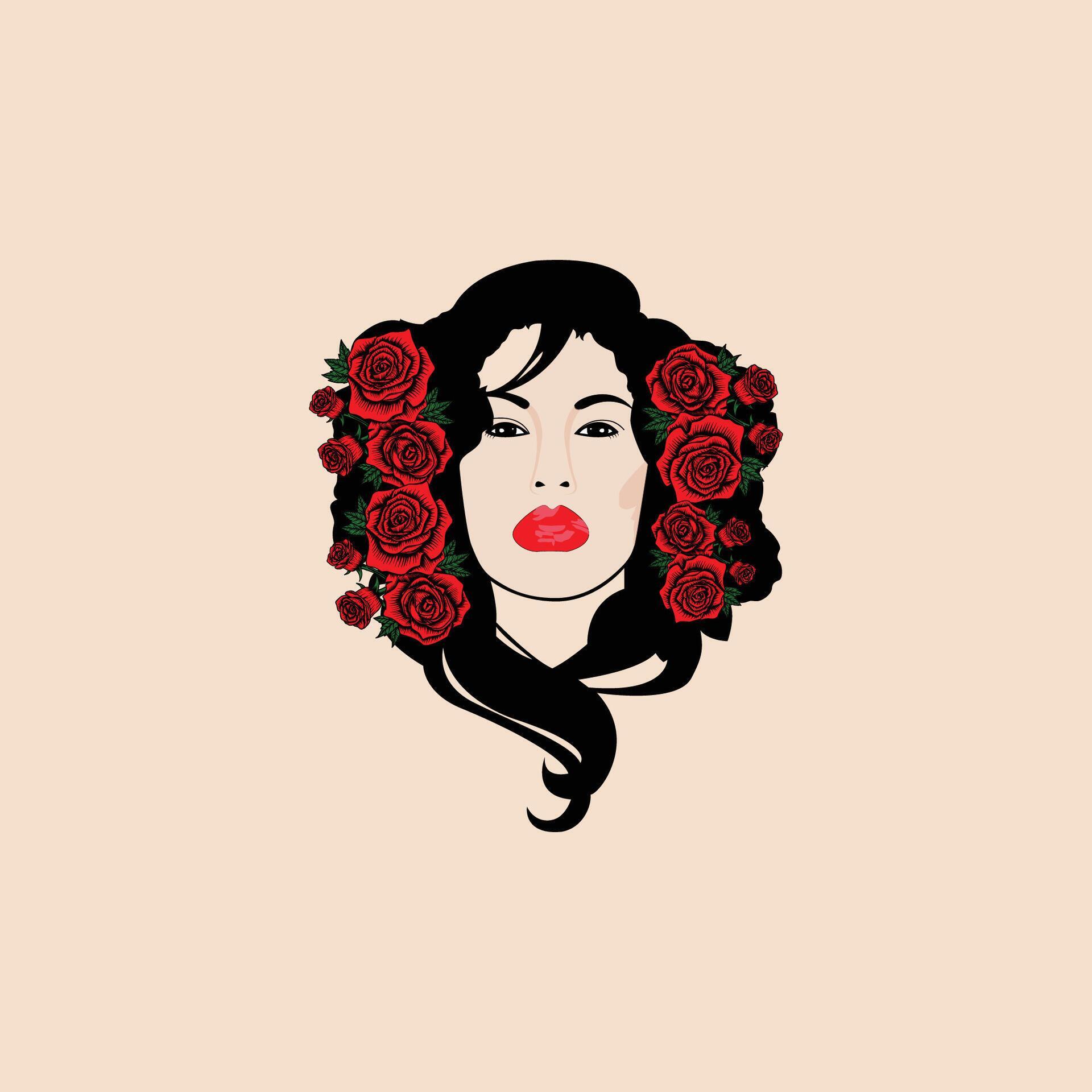 Beautiful glamour Beautiful girl head and red flower concept logo vector illustration Stock Free