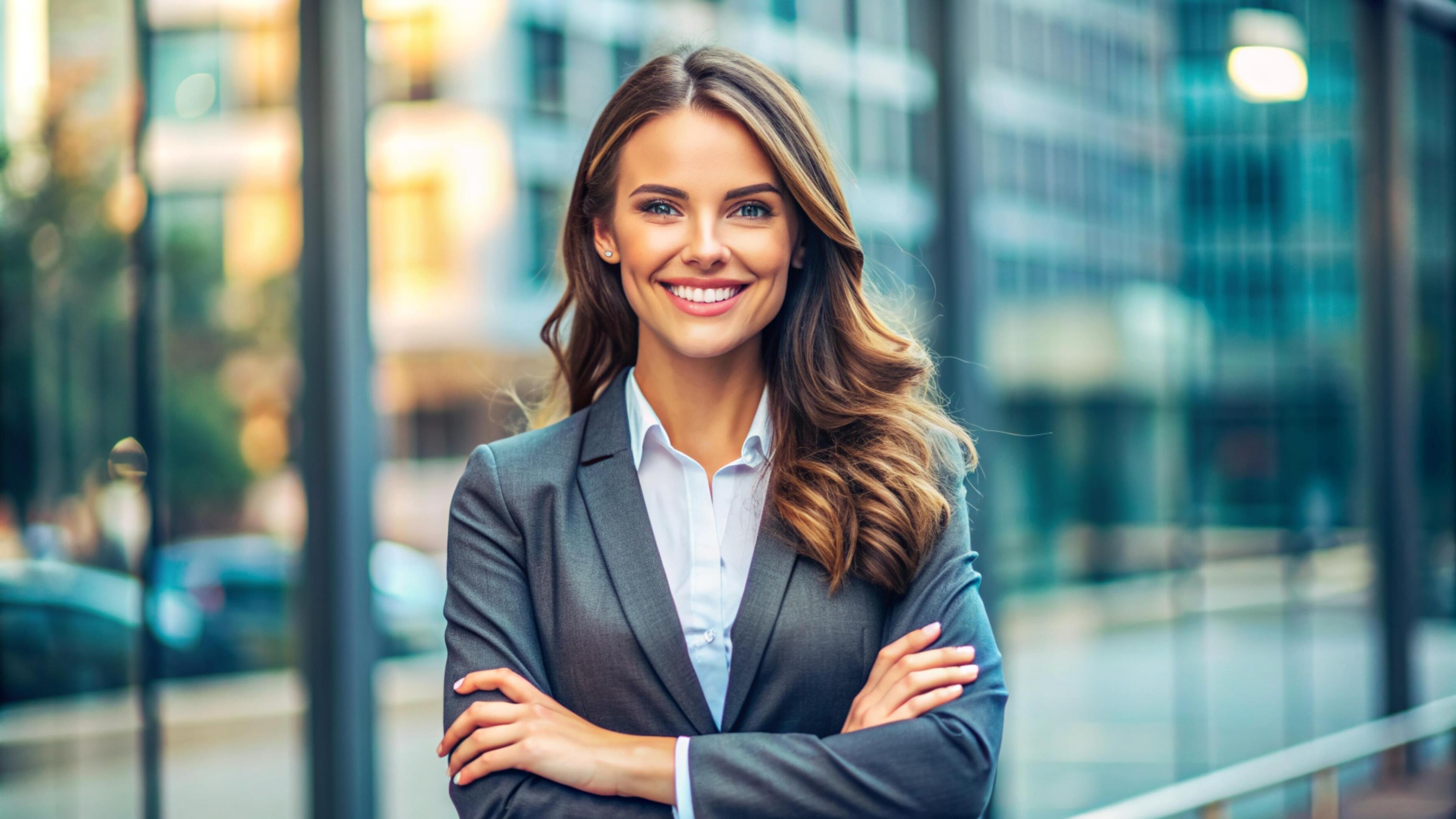 A Young happy pretty smiling professional business woman Stock Free