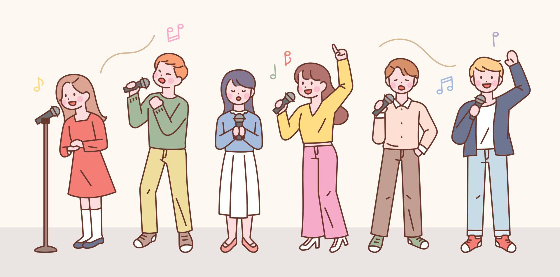 People are holding microphones and singing on stage. Free Vector