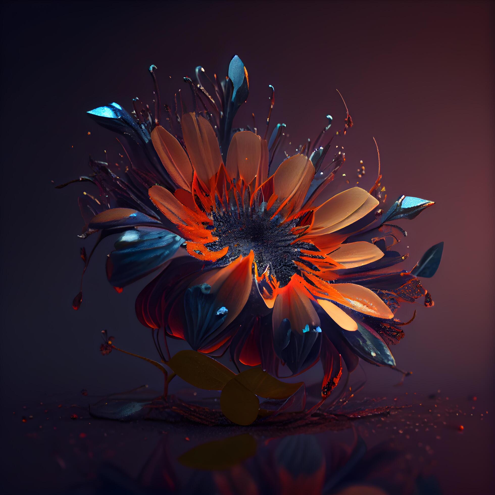 Abstract flower on a dark background. 3d rendering, 3d illustration., Image Stock Free