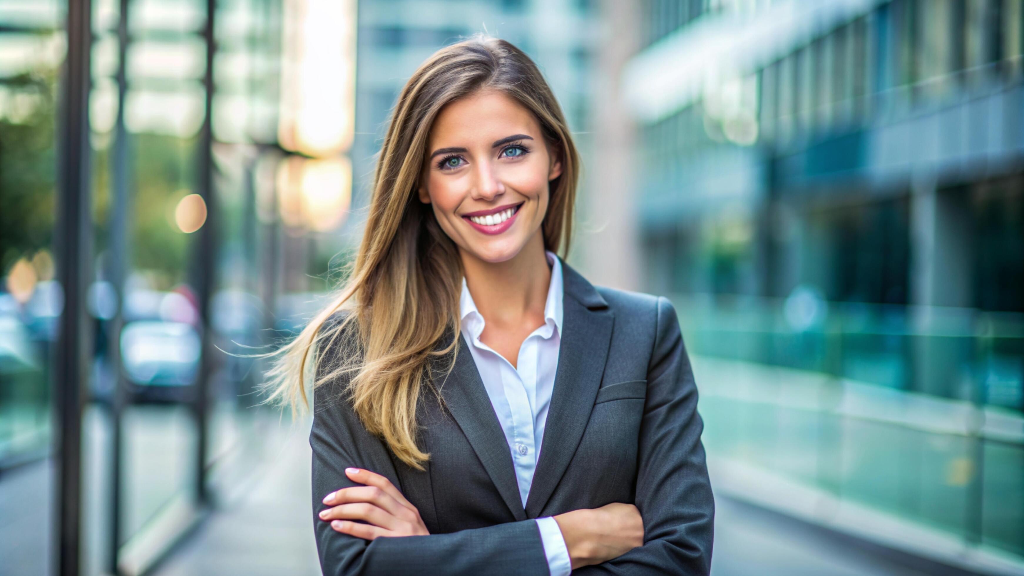 A Young happy pretty smiling professional business woman Stock Free