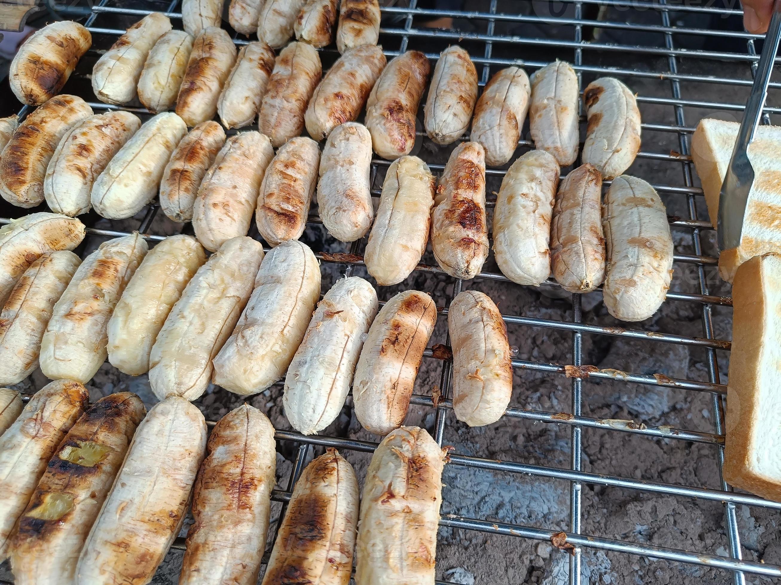 Grilled bananas snacks are easily available at street food stalls and are delicious, healthy food. Stock Free