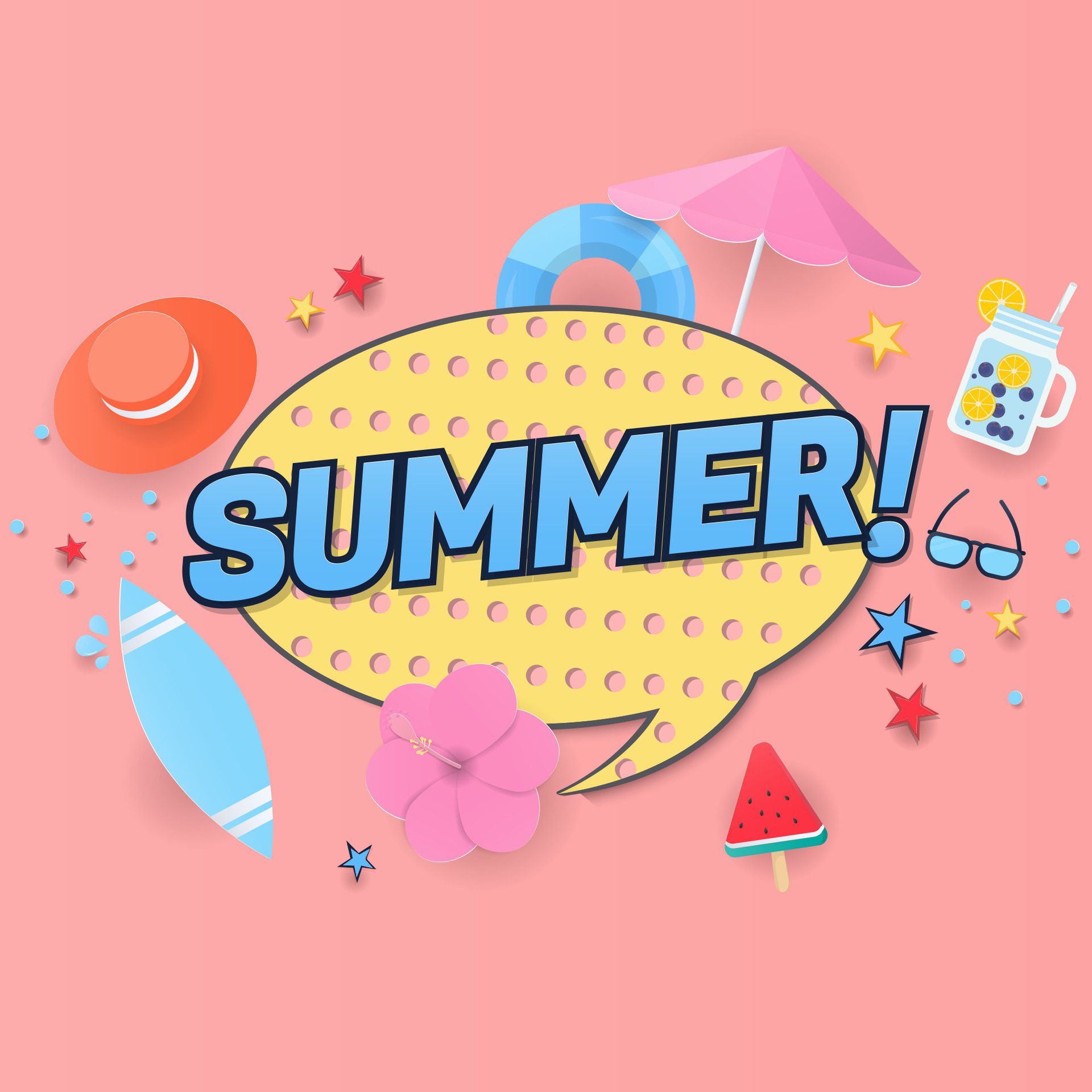 Summer banner with text box paper art and cartoon style Free Vector