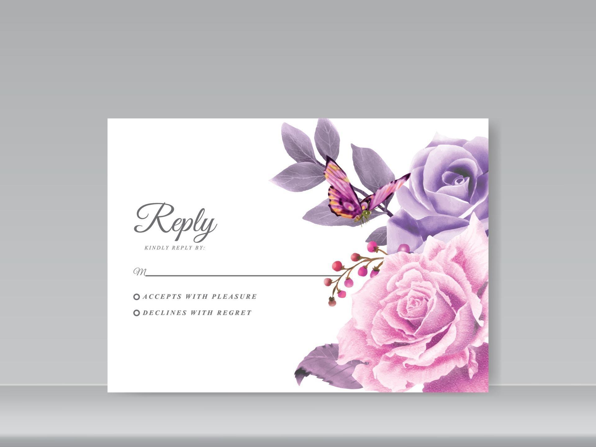 wedding invitation card set beautiful floral watercolor Stock Free