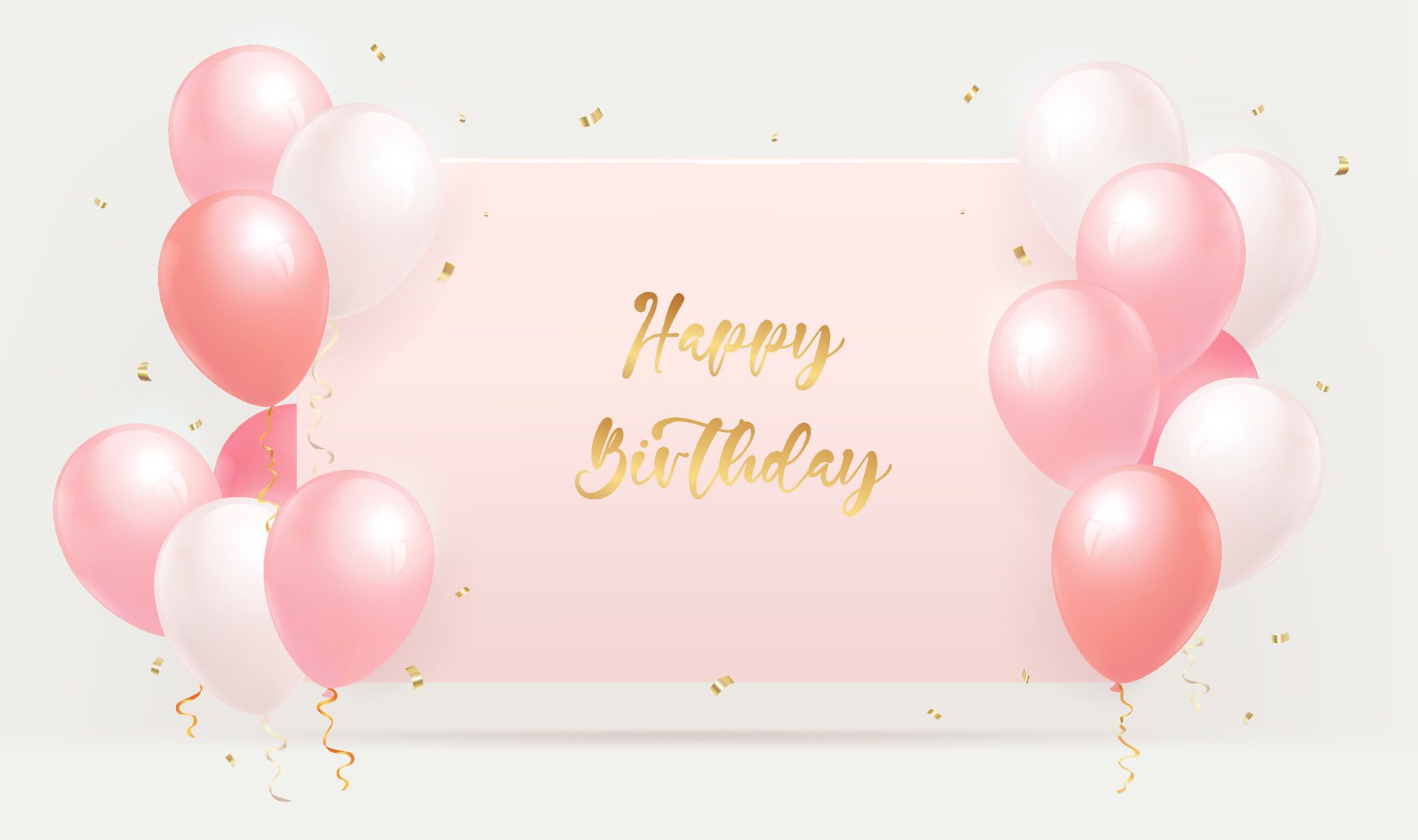 
									Elegant Happy Birthday party celebration card banner template with pink and white balloons Free Vector