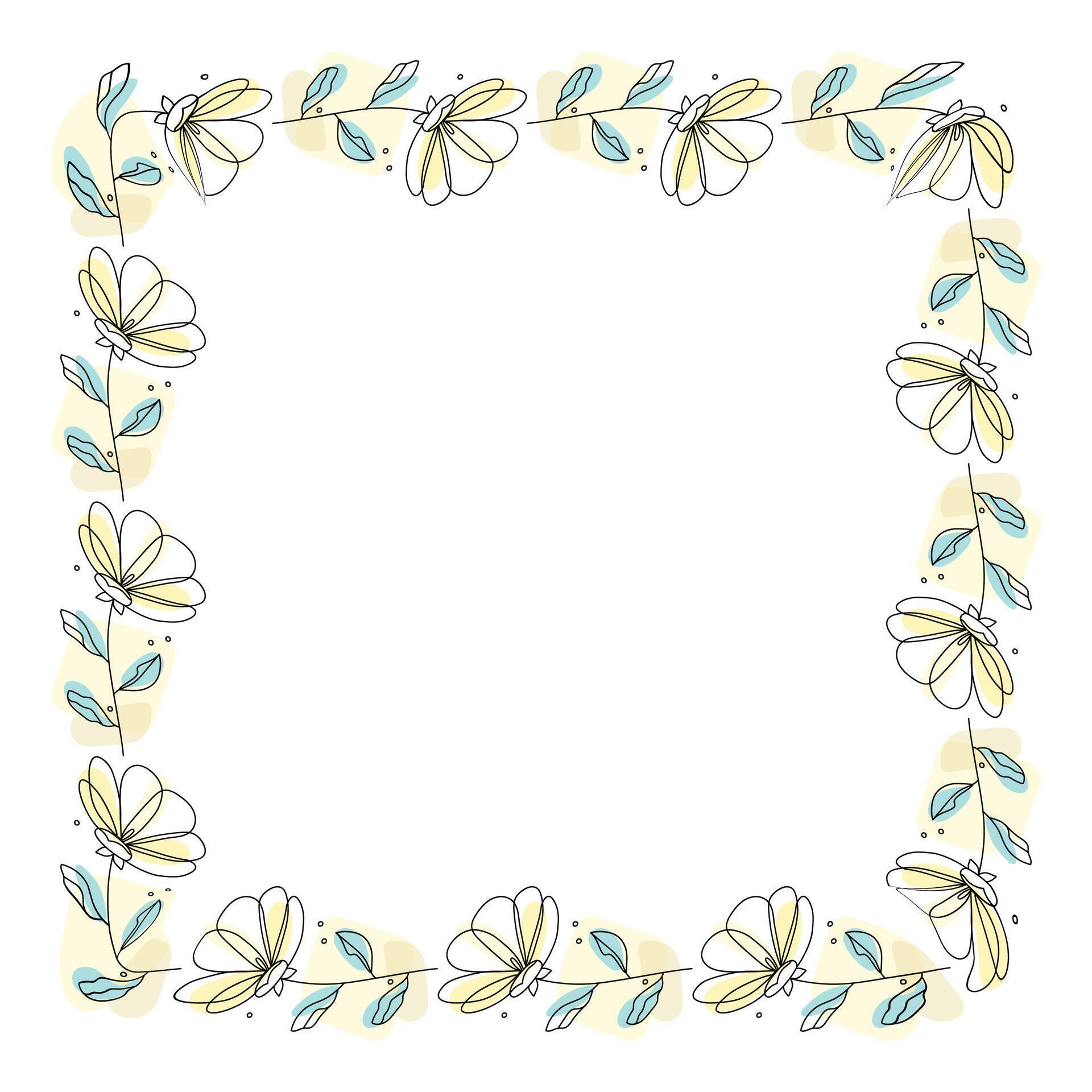 Hand drawn flowers wreath frame on white background Stock Free