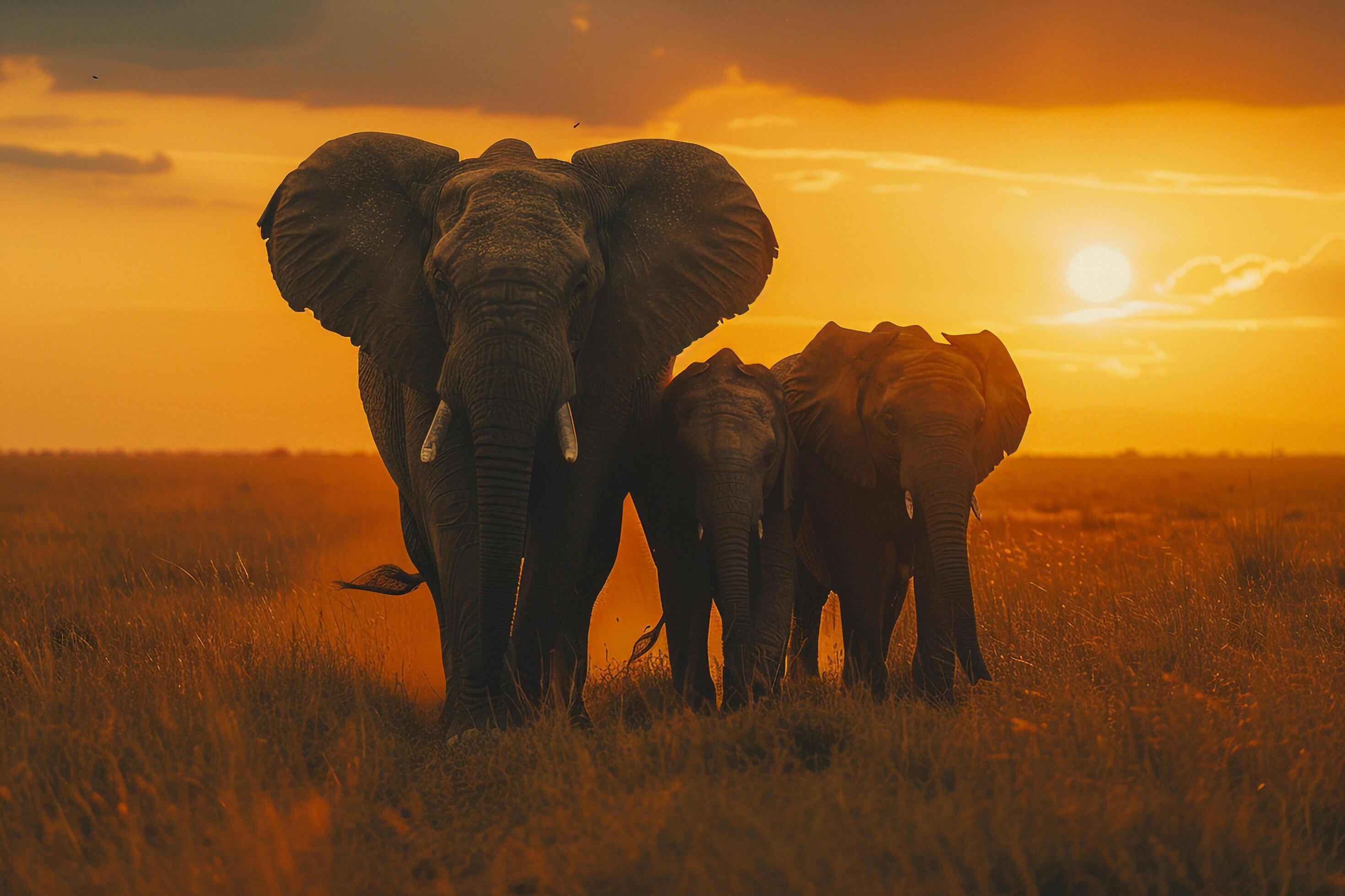 Elephant family walking through the savanna. Nature. Background Stock Free