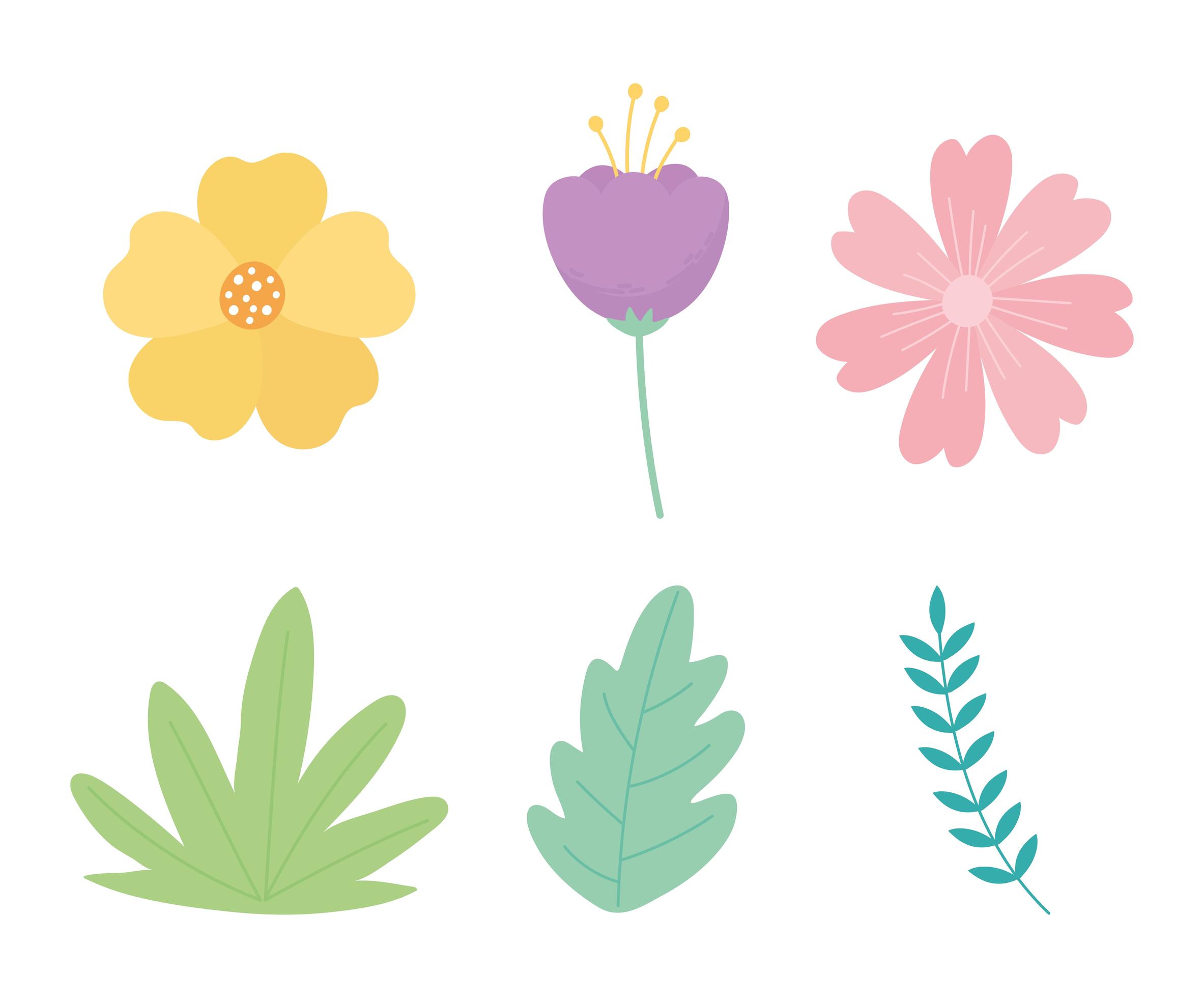 flowers branch leaves foliage nature decoration icons Stock Free