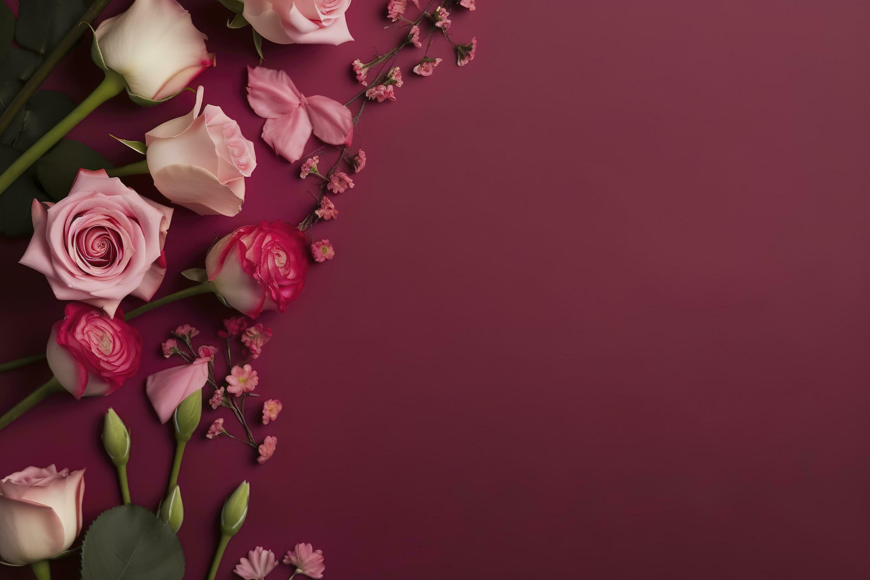 Roses Flower Arrangement, Copy Space, Flat Lay , generate ai Stock Free