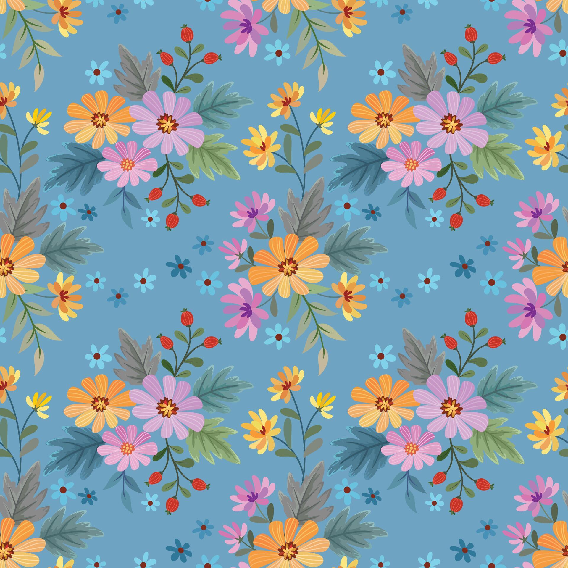 Colorful hand draw flowers seamless pattern. Can be used for fabric textile wallpaper. Stock Free