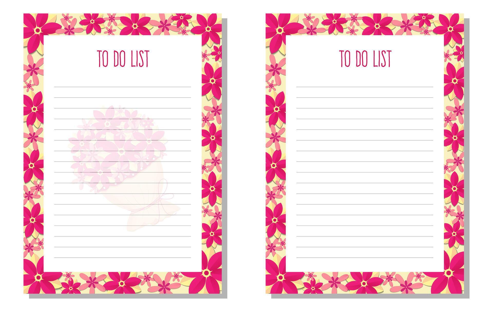 Set planner, to do list, organizer with flowers, leaves, bouquet. Stock Free