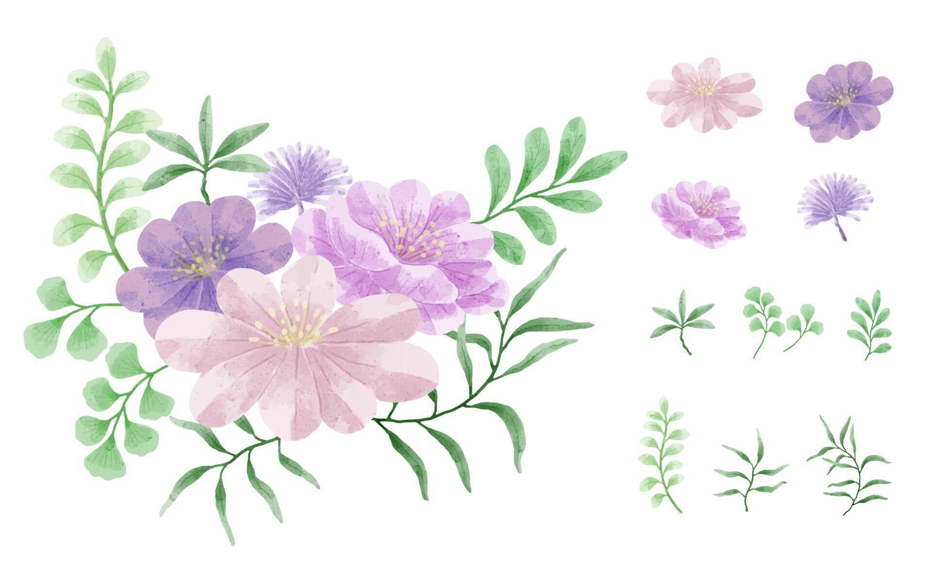 A set of flowers painted in watercolor for designer work create Stock Free