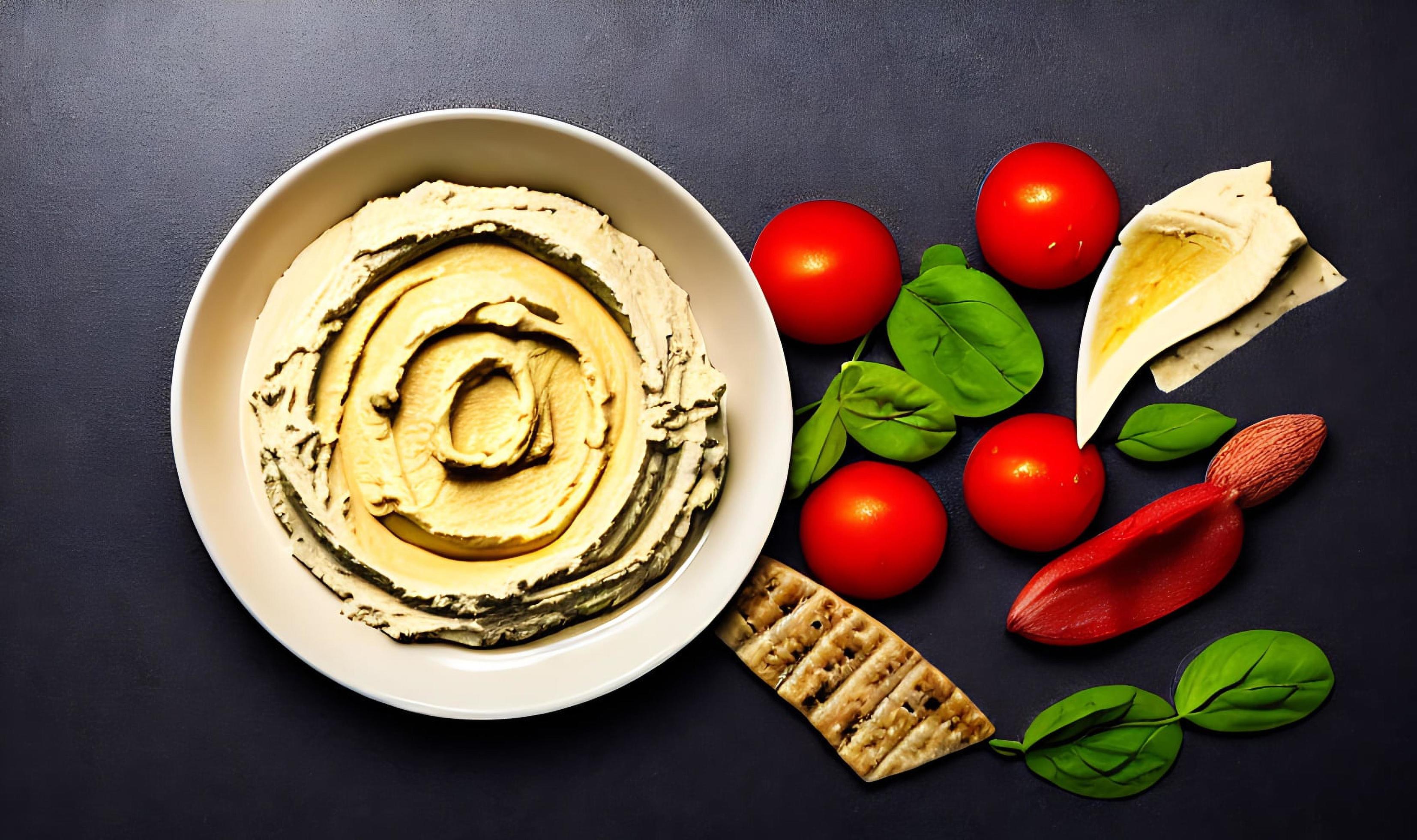 Healthy food. Traditional freshly made organic hummus. Stock Free