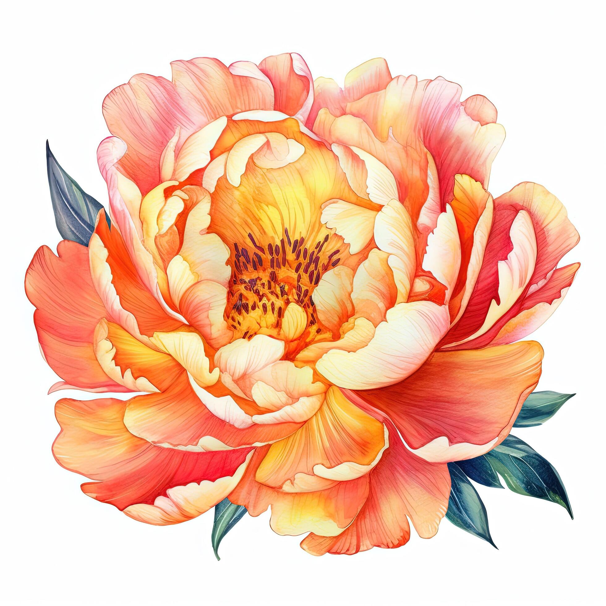 Watercolor beautiful peony flower. Illustration Stock Free