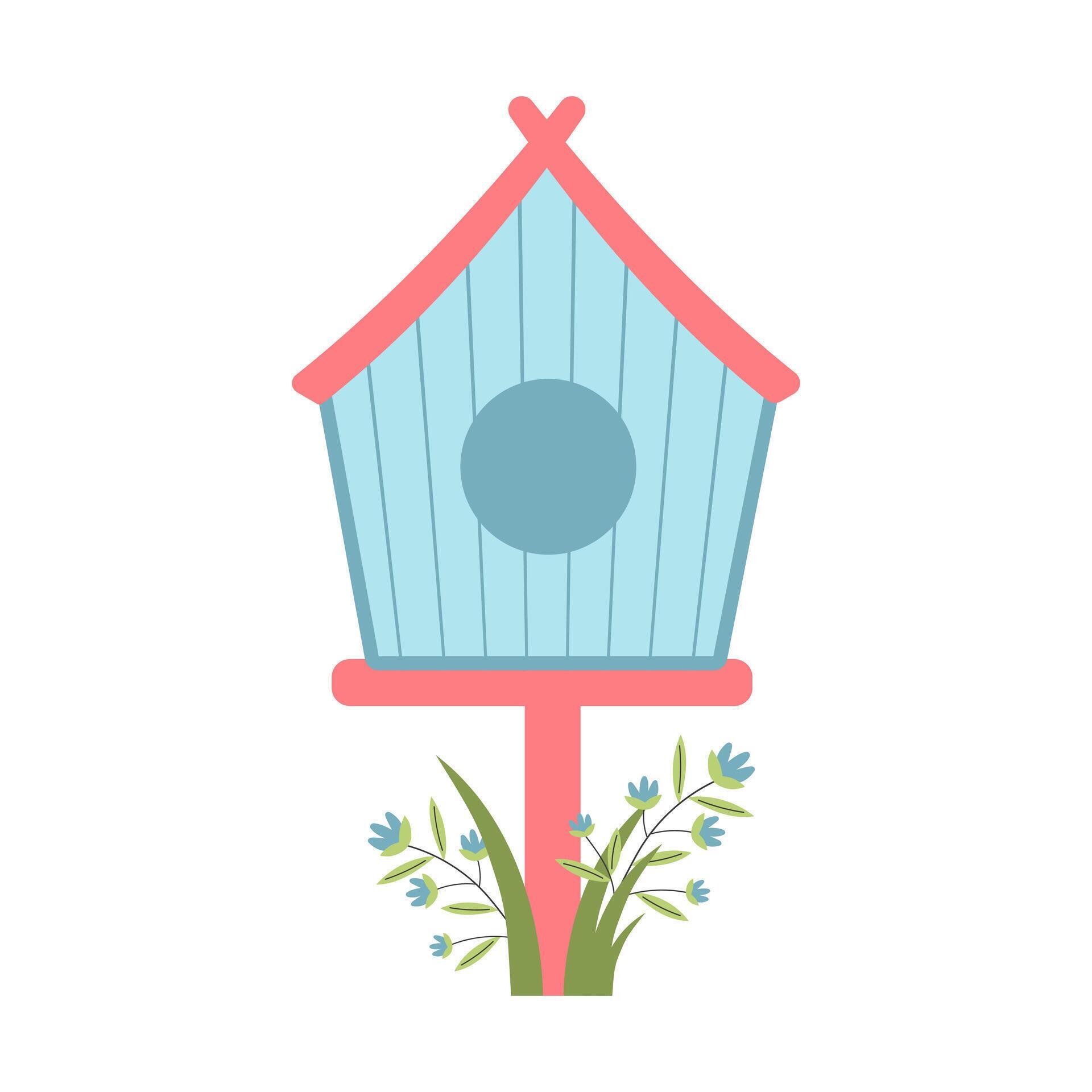 Cute birdhouse with grass and flowers. Springtime concept. Stock Free