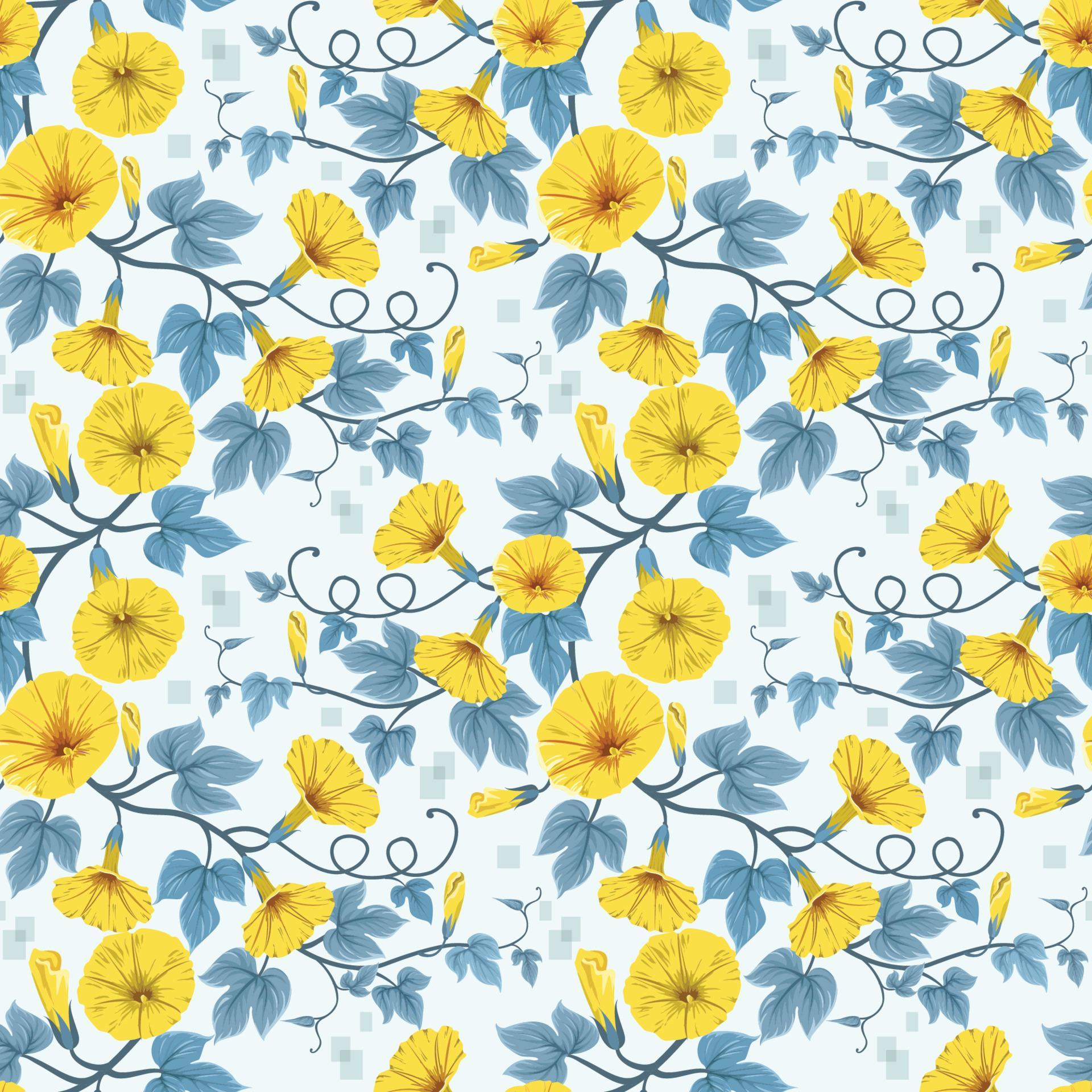 Yellow flowers and leaf seamless pattern. Stock Free