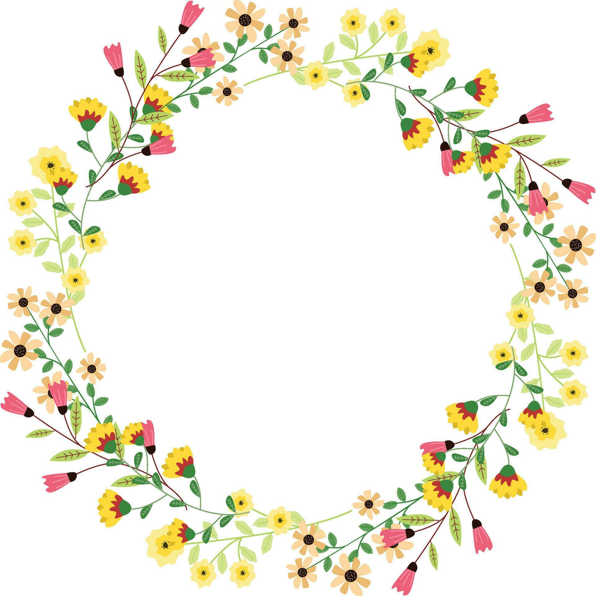 Beautiful round frame with wild flowers. Flat style. for decoration of invitations, greeting cards, print design Stock Free