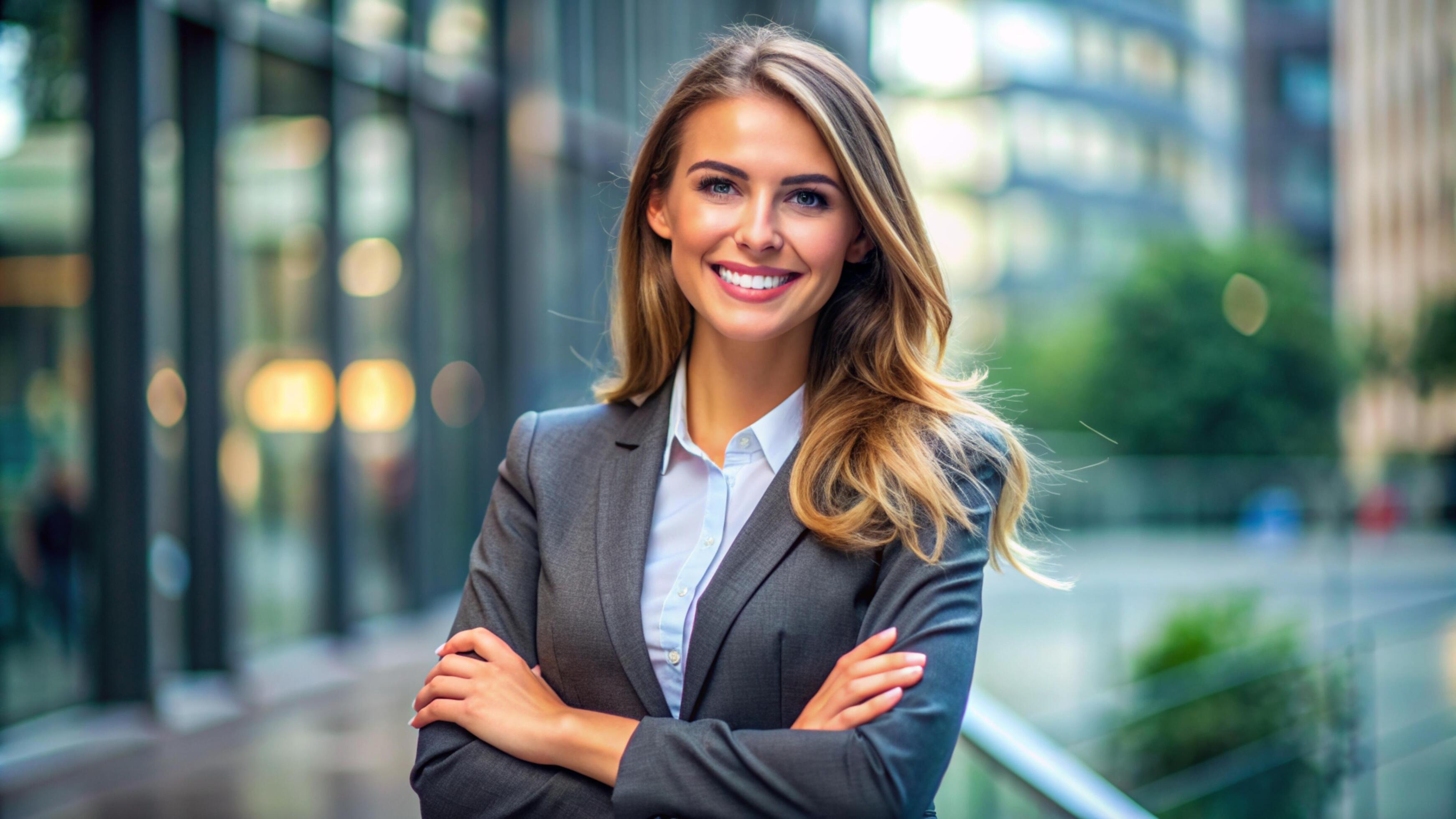 A Young happy pretty smiling professional business woman Stock Free