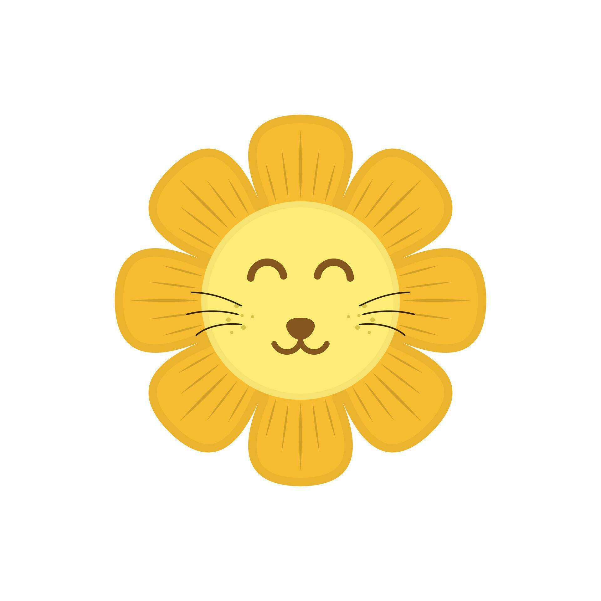 Lion and Sun Flower Combination Flat Design Stock Free