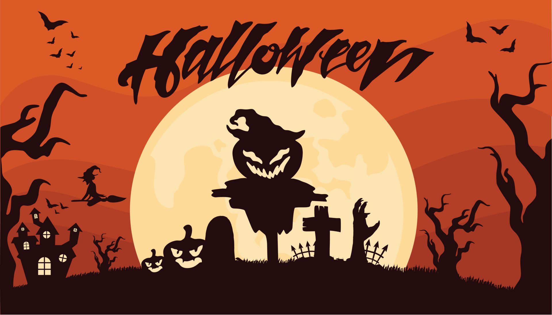 Night in Graveyard Halloween Banner Background Free Vector