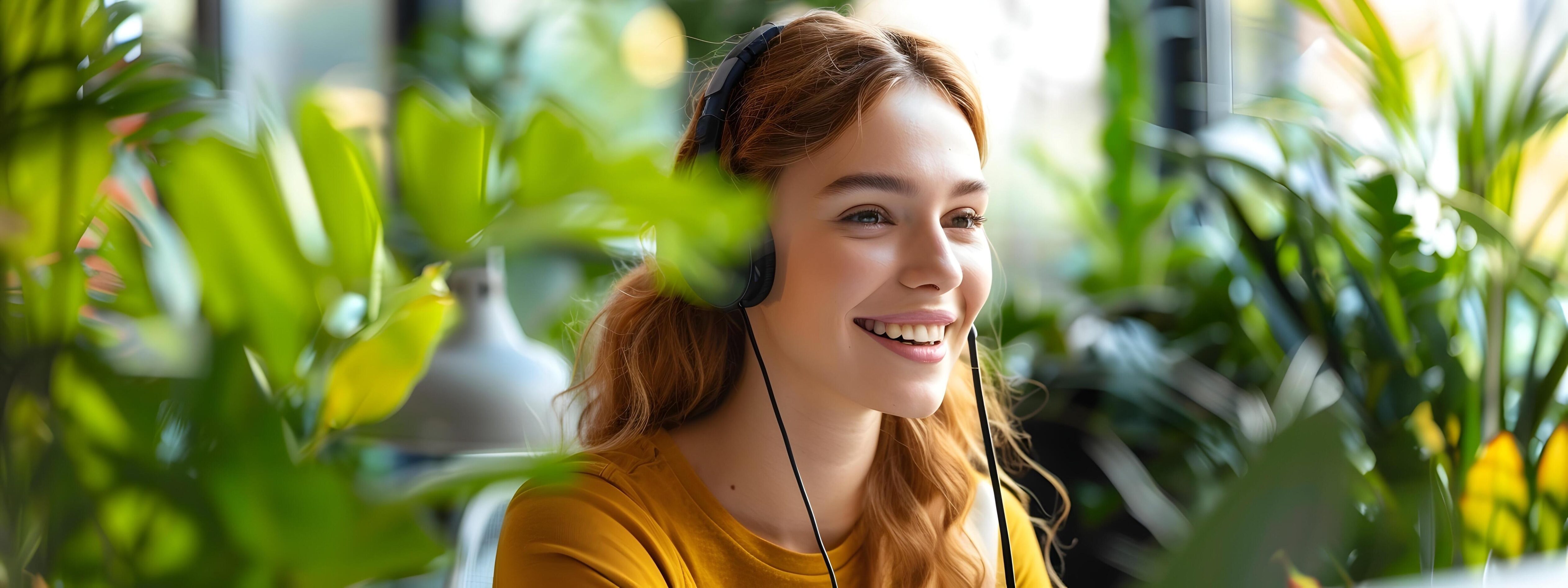 Smiling Young Professional Expertly Assisting Clients in Lush Greenery Setting Stock Free