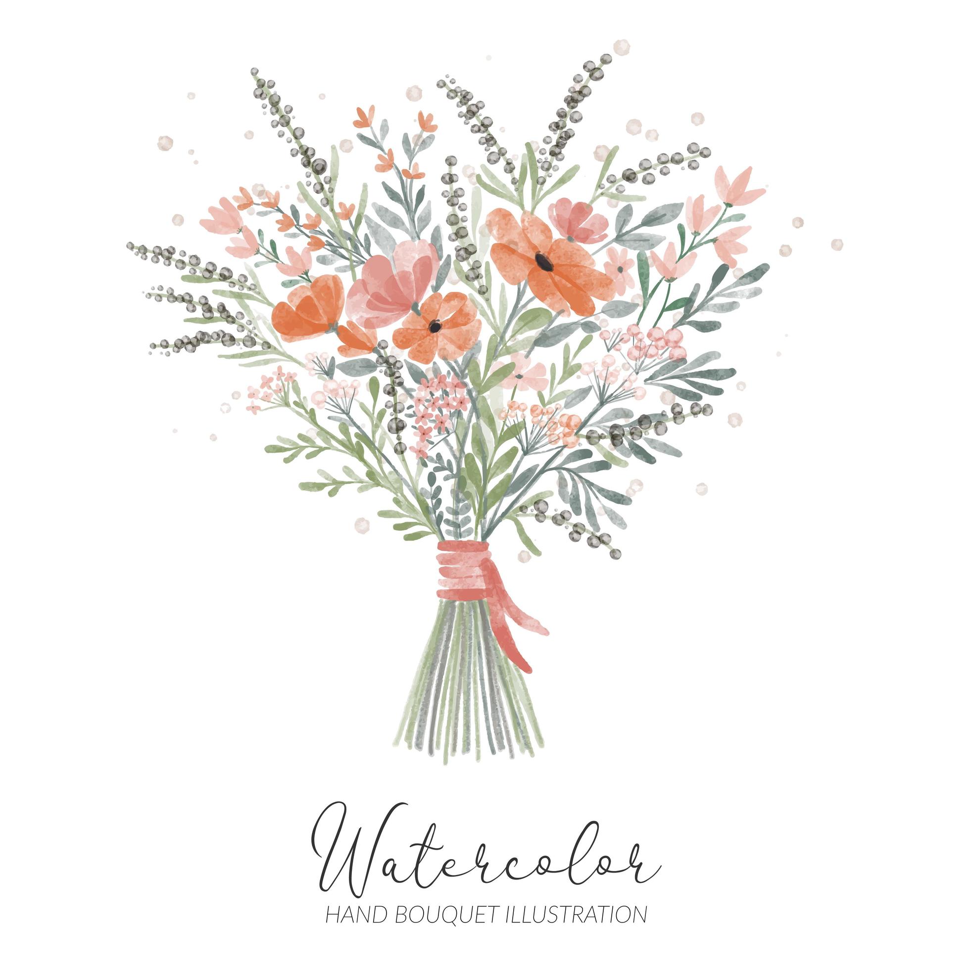 watercolor petal flower hand bouquet illustration Stock Free