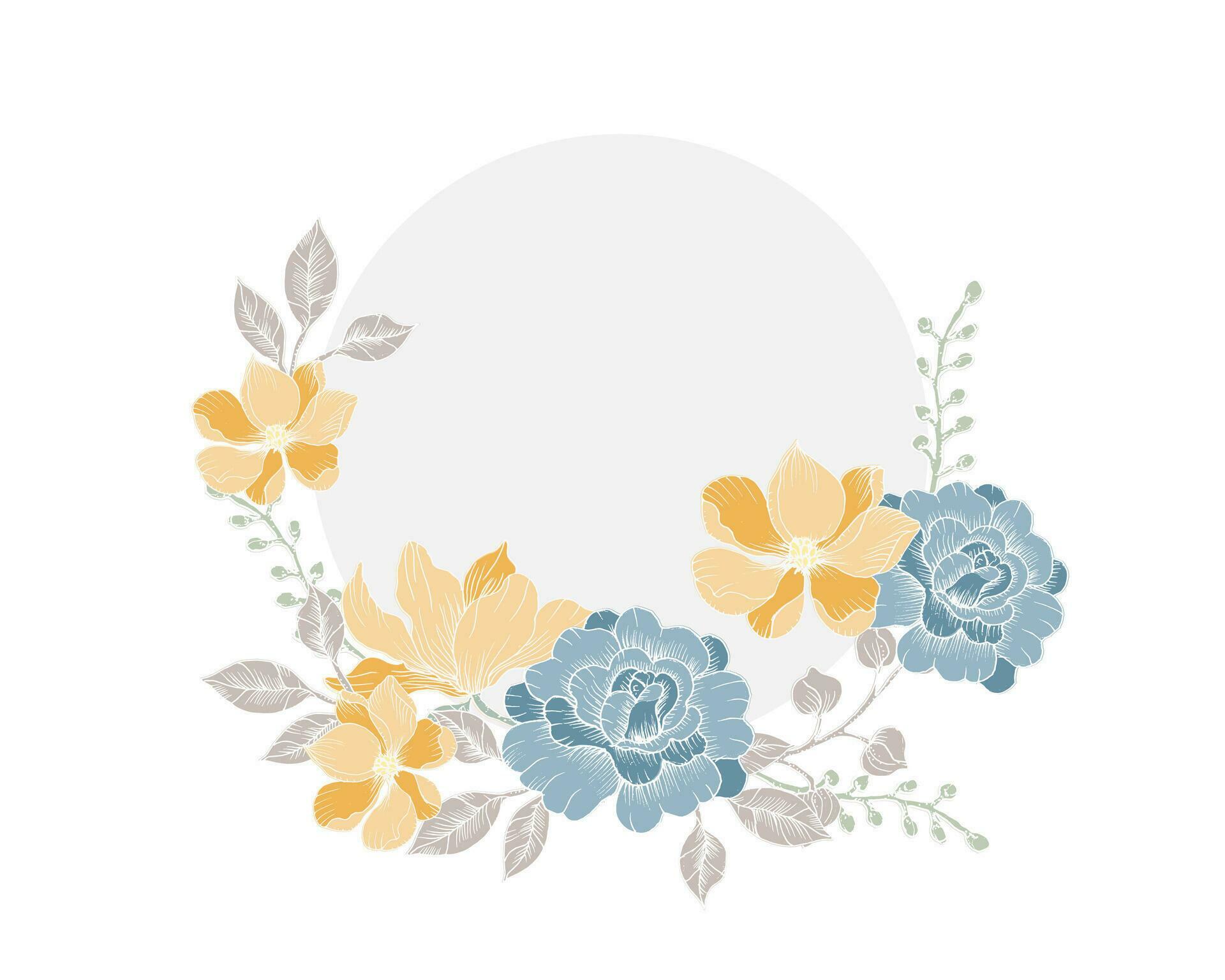 Hand Drawn Rose and Magnolia Flower Wreath Stock Free and Free SVG